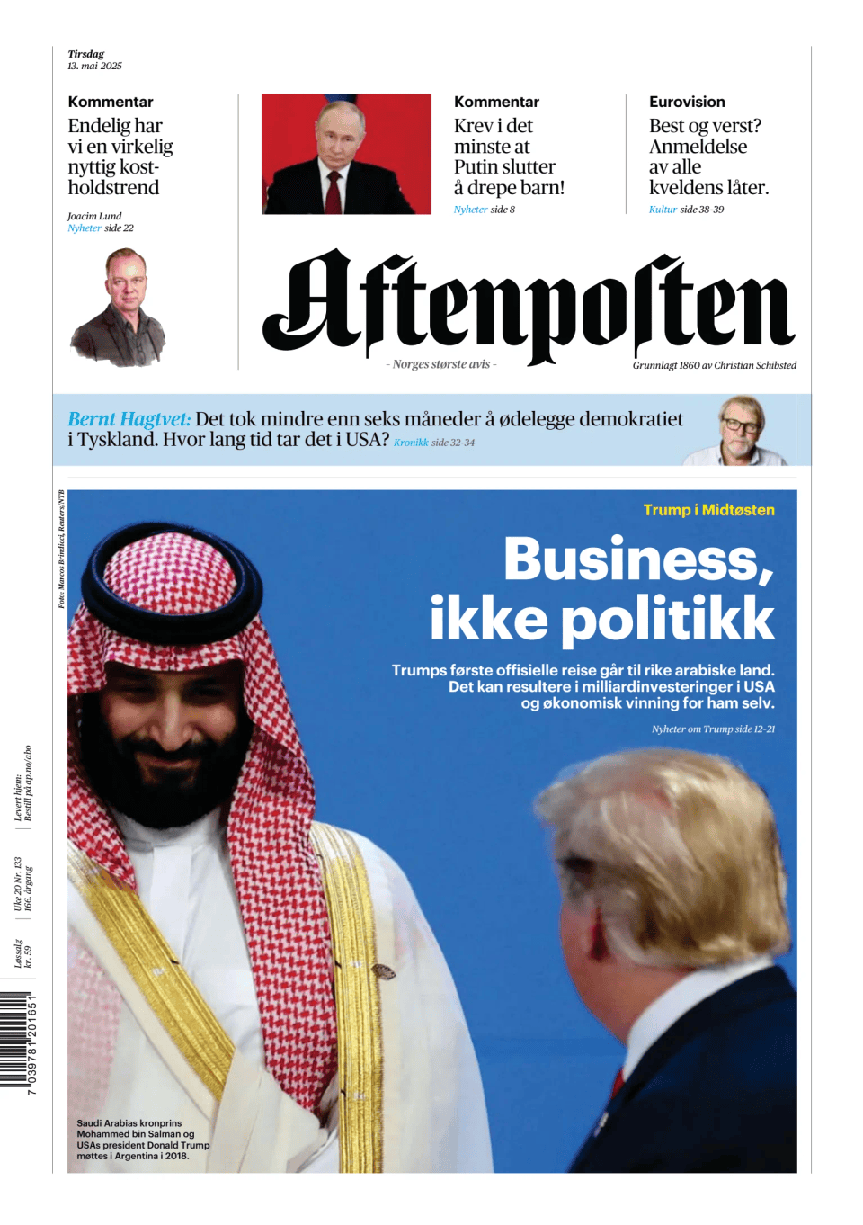 Prima-pagina-Aftenposten-oggi-edizione-di-oggi-20250513