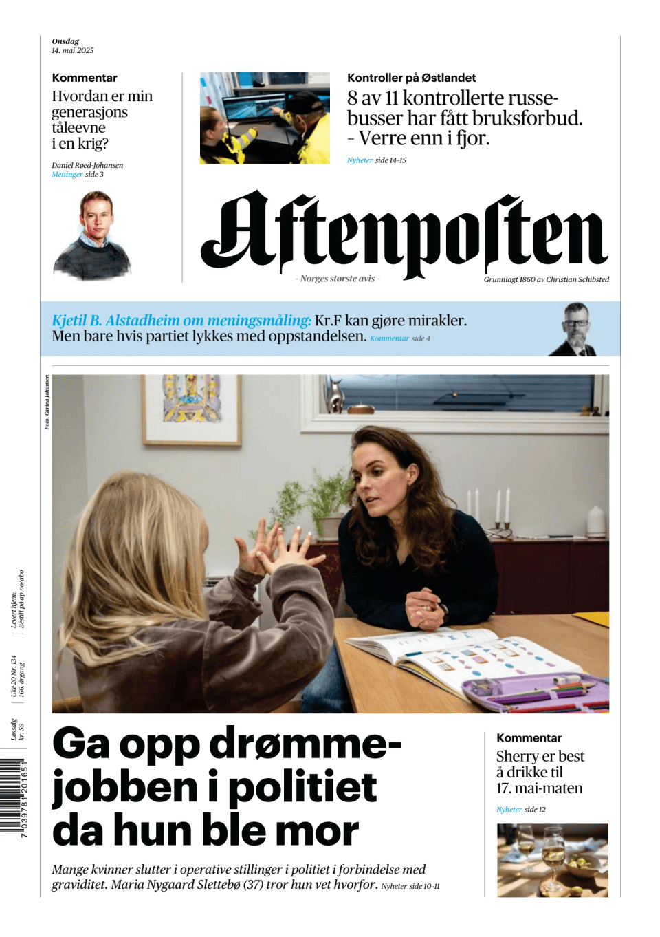 Prima-pagina-Aftenposten-oggi-edizione-di-oggi-20250514