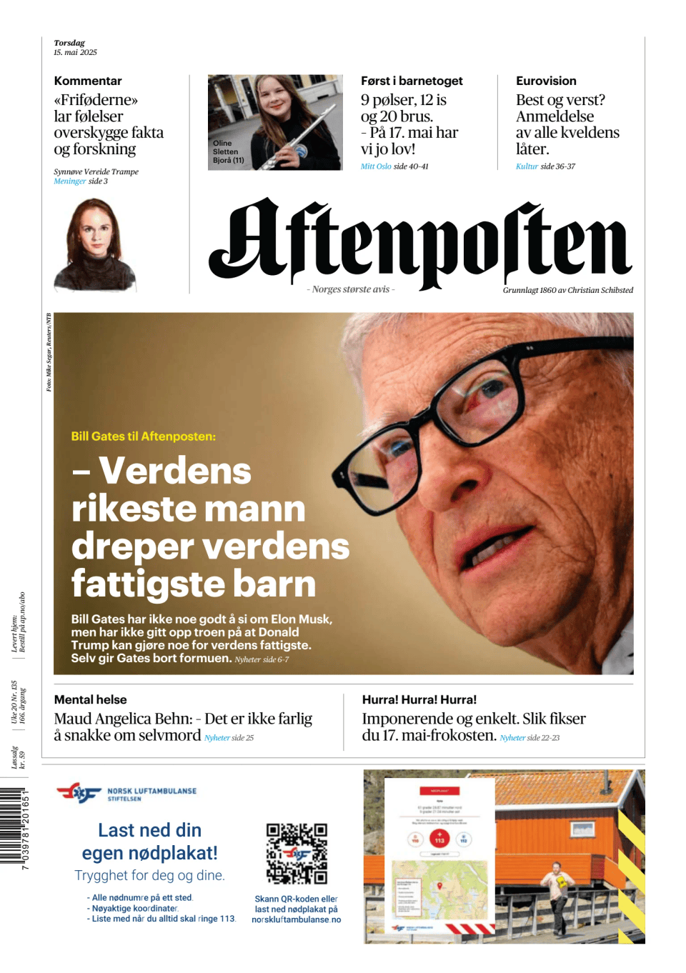 Prima-pagina-Aftenposten-oggi-edizione-di-oggi-20250515
