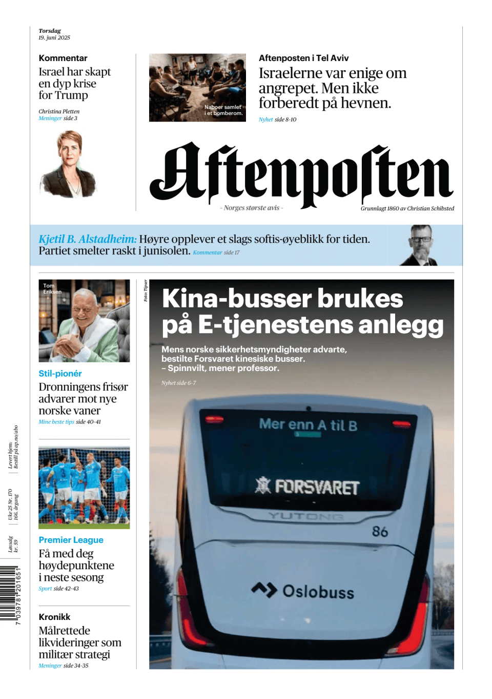 Prima-pagina-Aftenposten-oggi-edizione-di-oggi-20250619