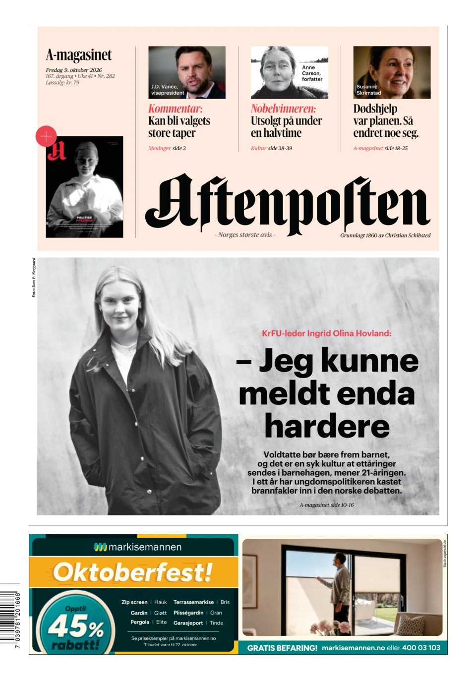 Prima-pagina-Aftenposten-oggi-edizione-di-oggi-20261009