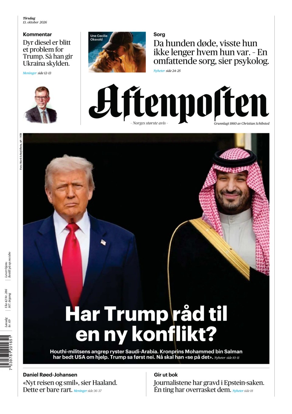 Prima-pagina-Aftenposten-oggi-edizione-di-oggi-20261013