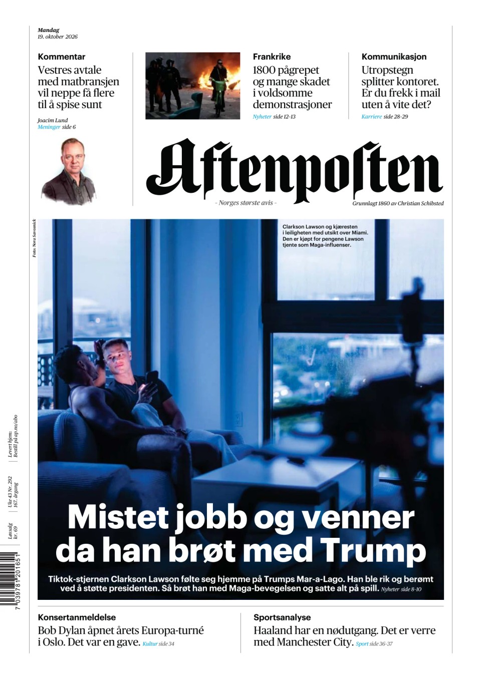 Prima-pagina-Aftenposten-oggi-edizione-di-oggi-20261019