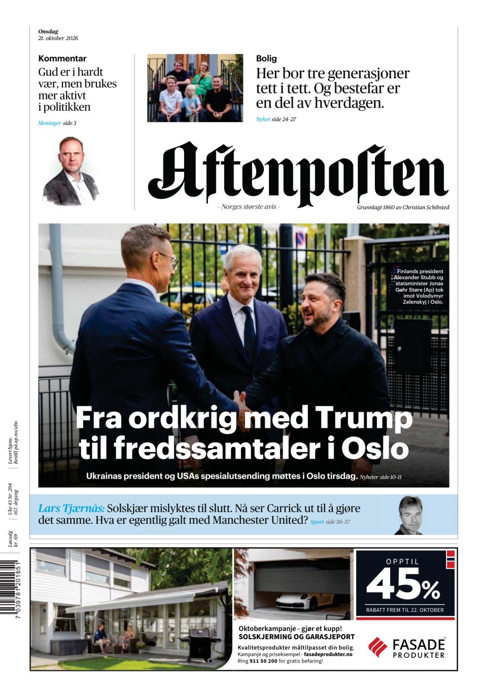 Prima-pagina-Aftenposten-oggi-edizione-di-oggi-20261021