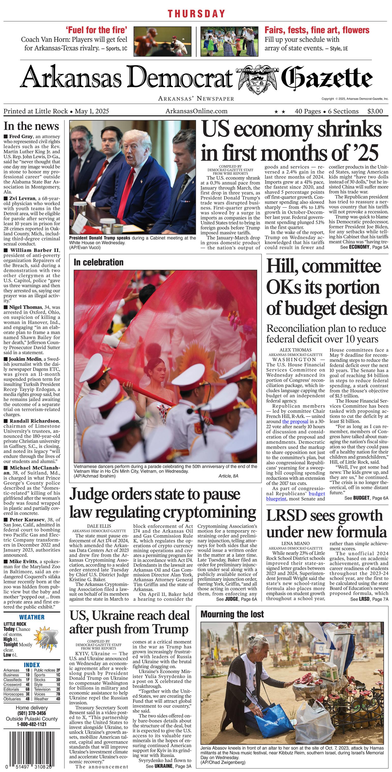 Prima-pagina-Arkansas-Democrat-Gazette-oggi-edizione-di-oggi-20250501
