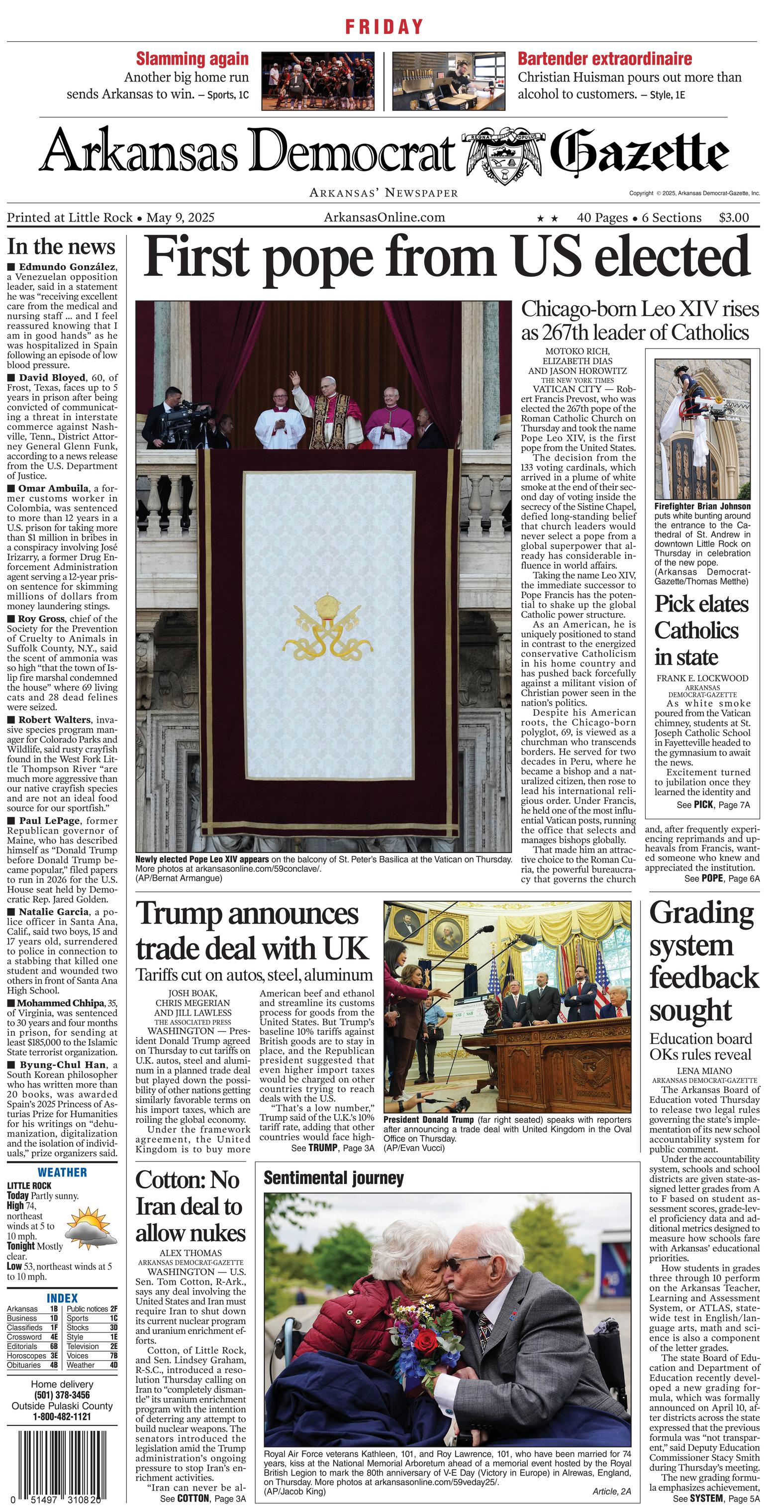 Prima-pagina-Arkansas-Democrat-Gazette-oggi-edizione-di-oggi-20250509