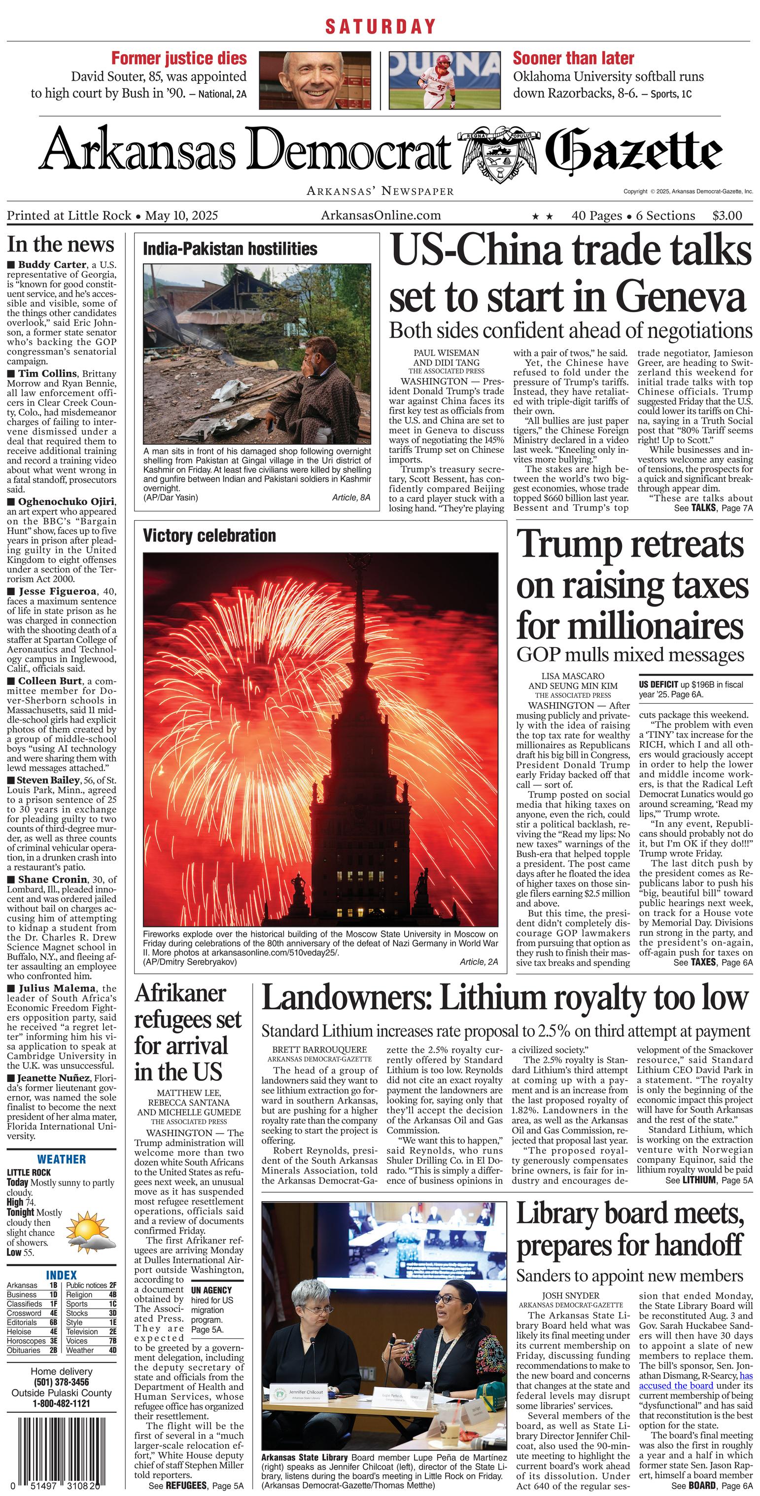Prima-pagina-Arkansas-Democrat-Gazette-oggi-edizione-di-oggi-20250510