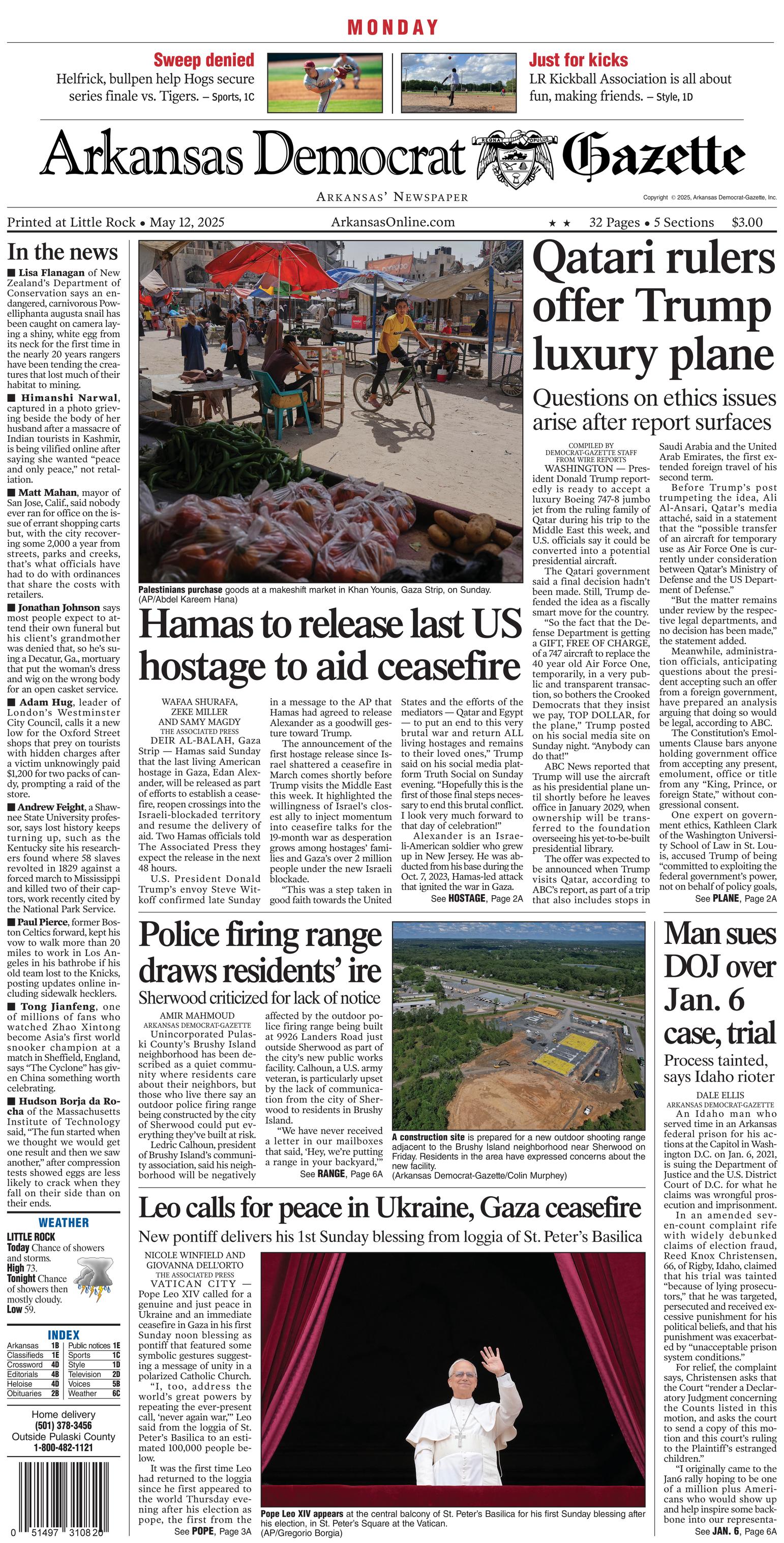 Prima-pagina-Arkansas-Democrat-Gazette-oggi-edizione-di-oggi-20250512