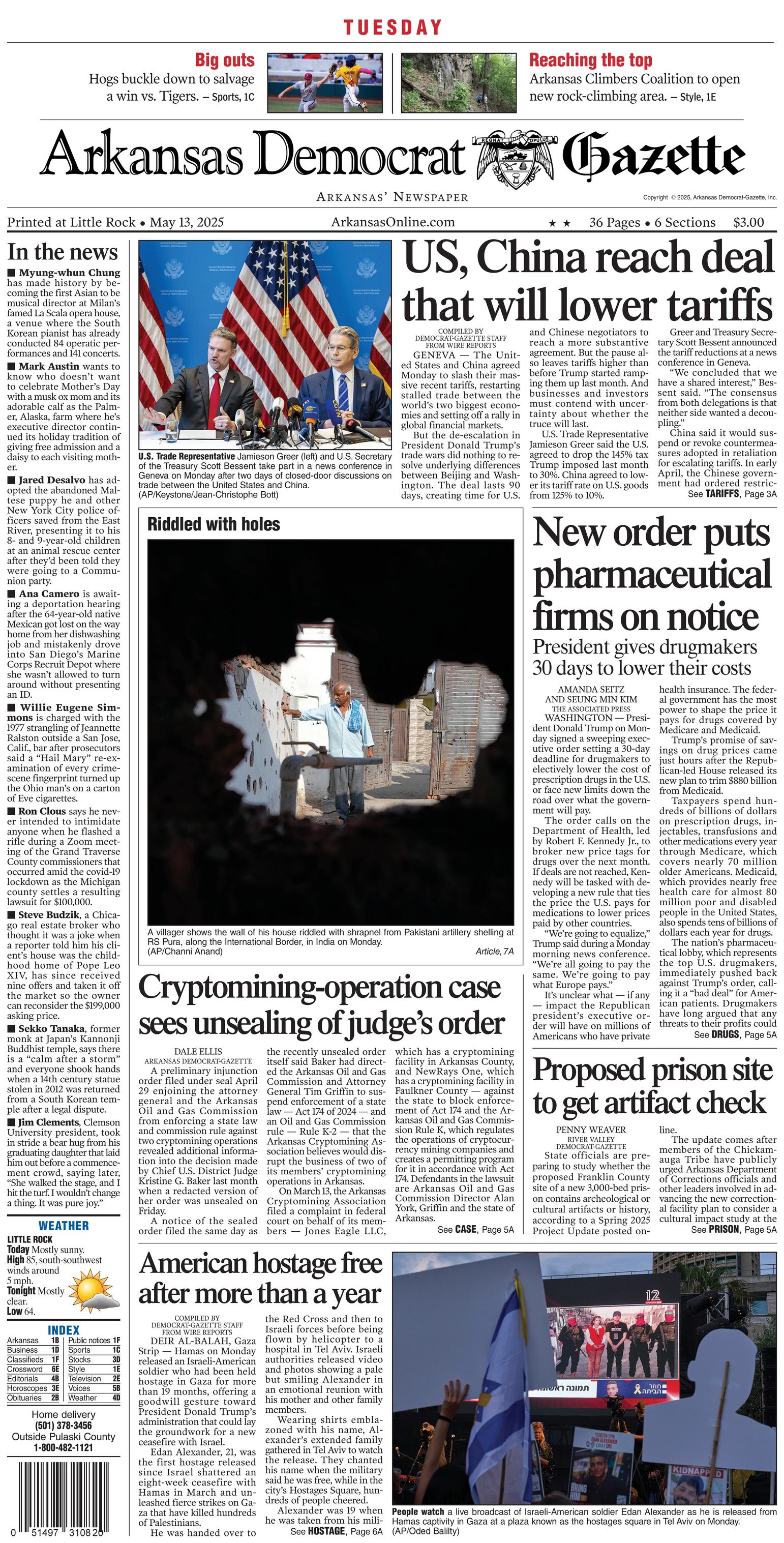 Prima-pagina-Arkansas-Democrat-Gazette-oggi-edizione-di-oggi-20250513