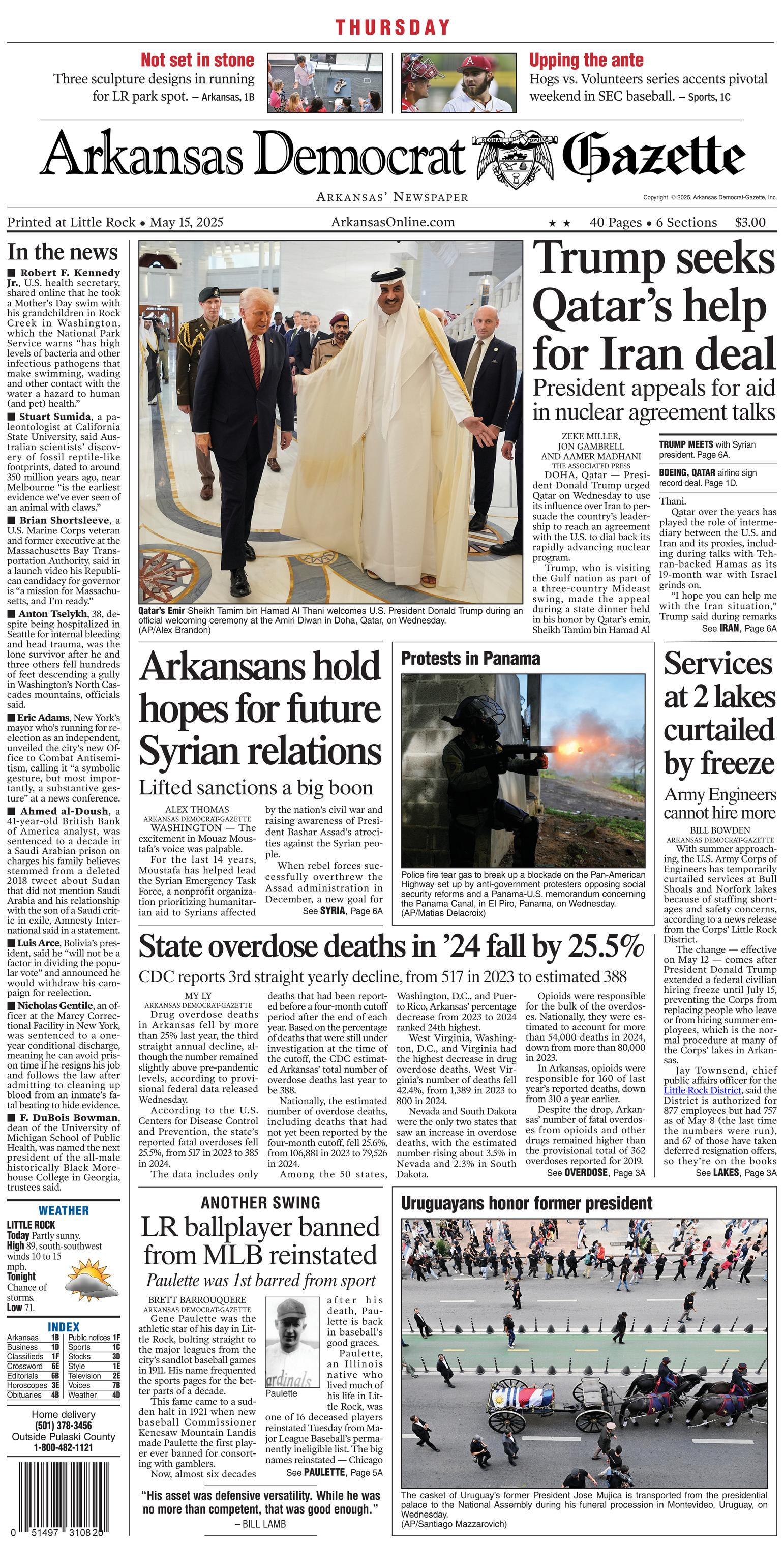 Prima-pagina-Arkansas-Democrat-Gazette-oggi-edizione-di-oggi-20250515