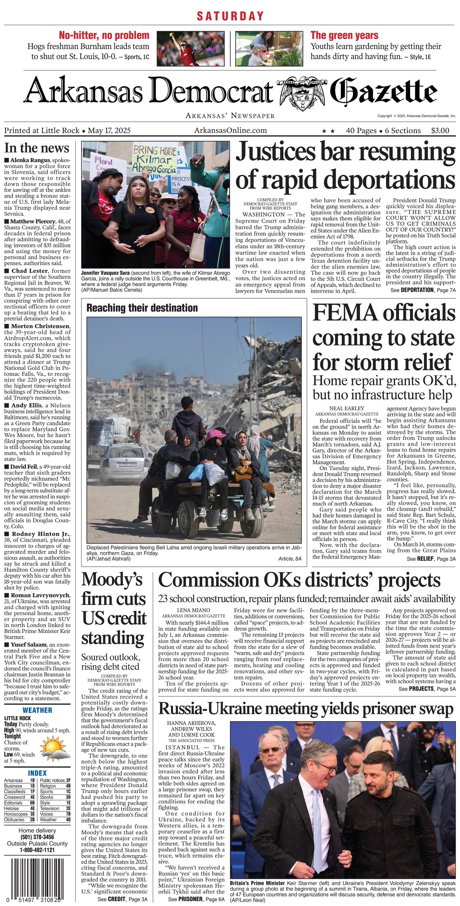 Prima-pagina-Arkansas-Democrat-Gazette-oggi-edizione-di-oggi-20250517
