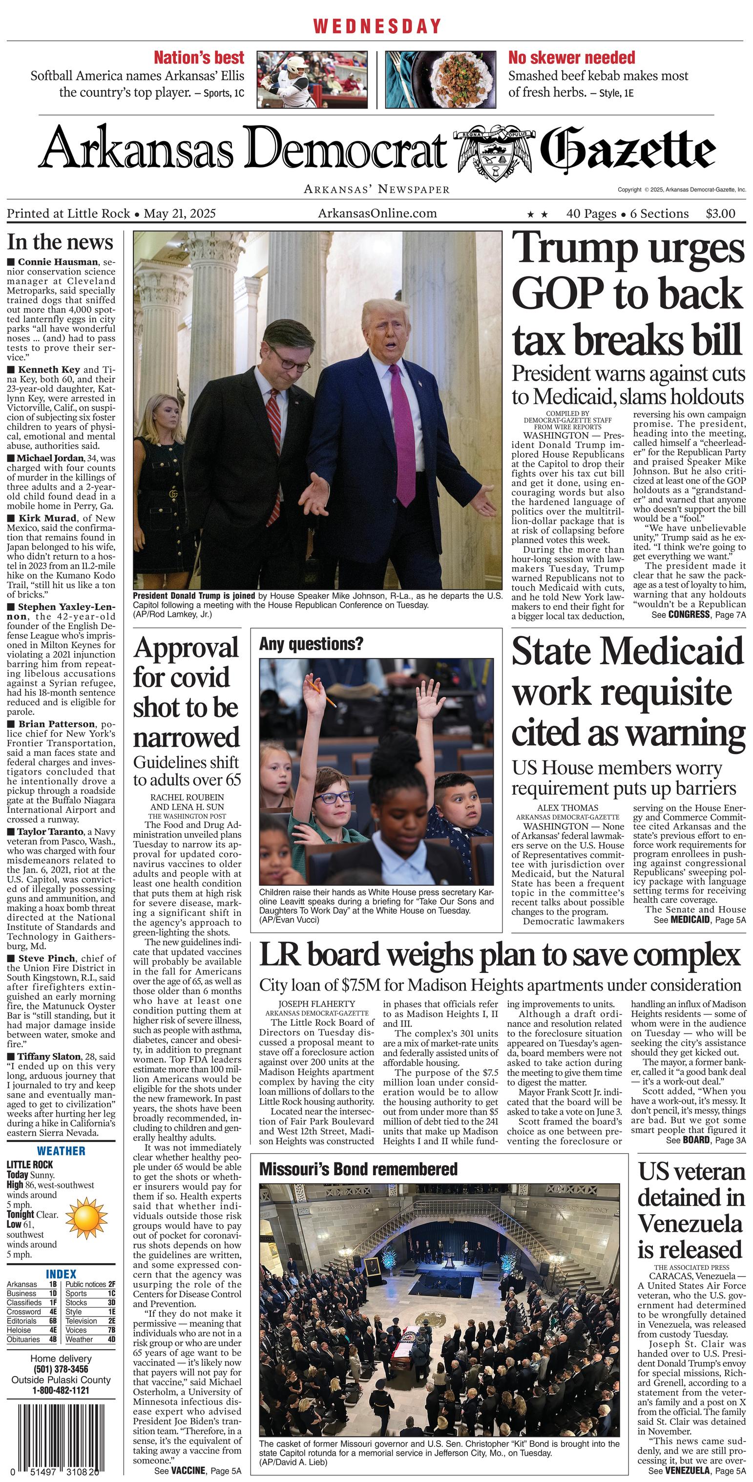 Prima-pagina-Arkansas-Democrat-Gazette-oggi-edizione-di-oggi-20250521