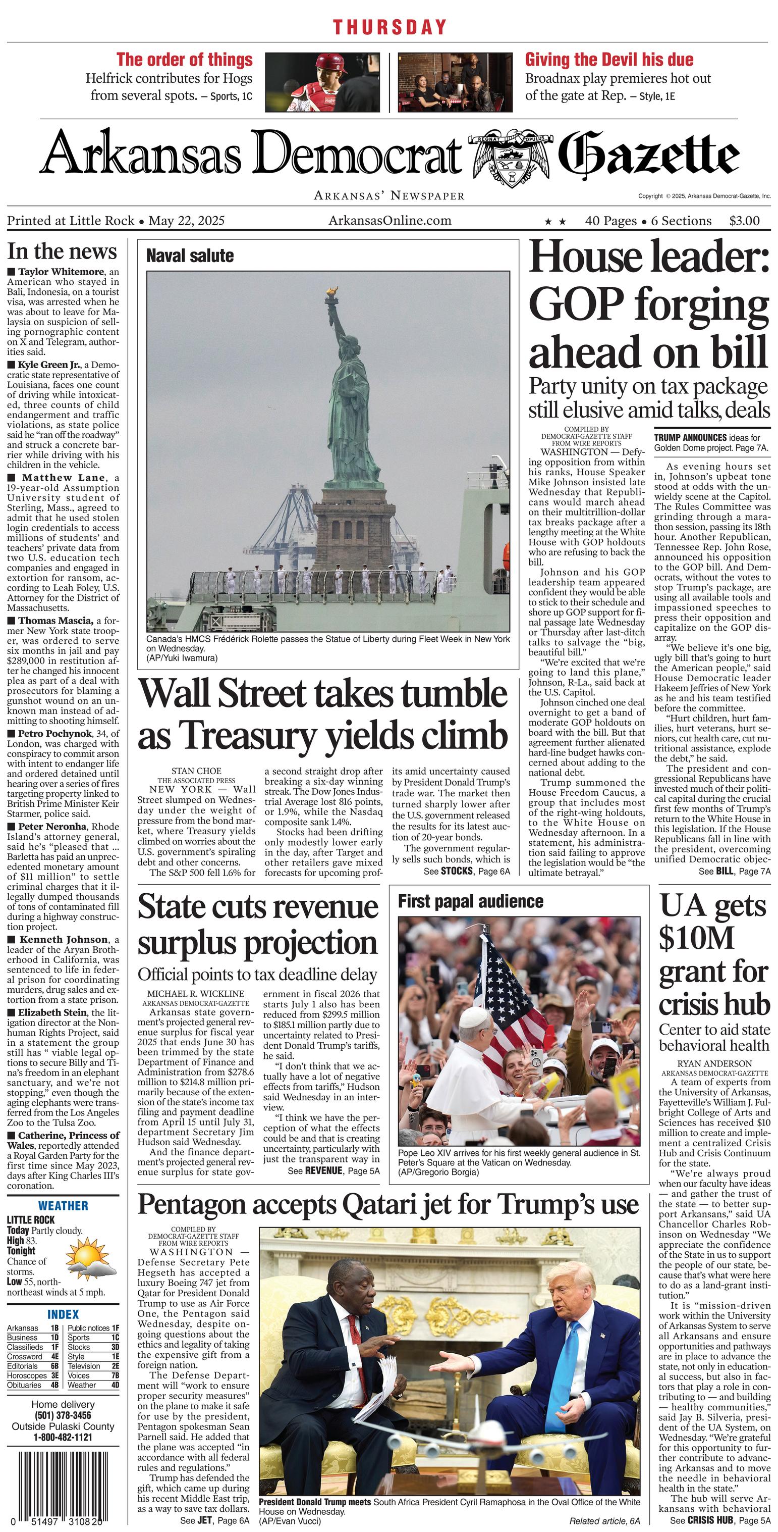 Prima-pagina-Arkansas-Democrat-Gazette-oggi-edizione-di-oggi-20250522