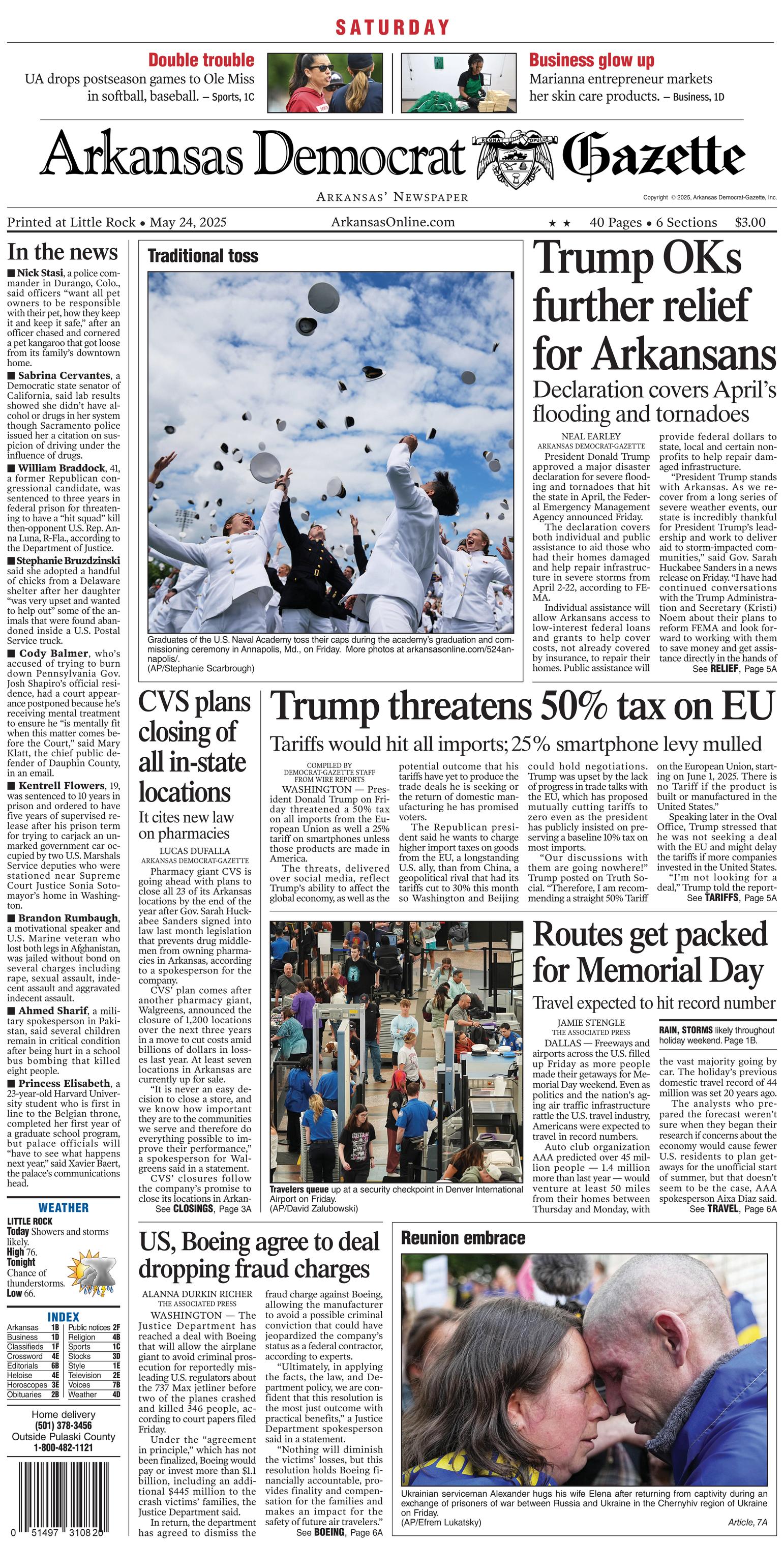 Prima-pagina-Arkansas-Democrat-Gazette-oggi-edizione-di-oggi-20250524