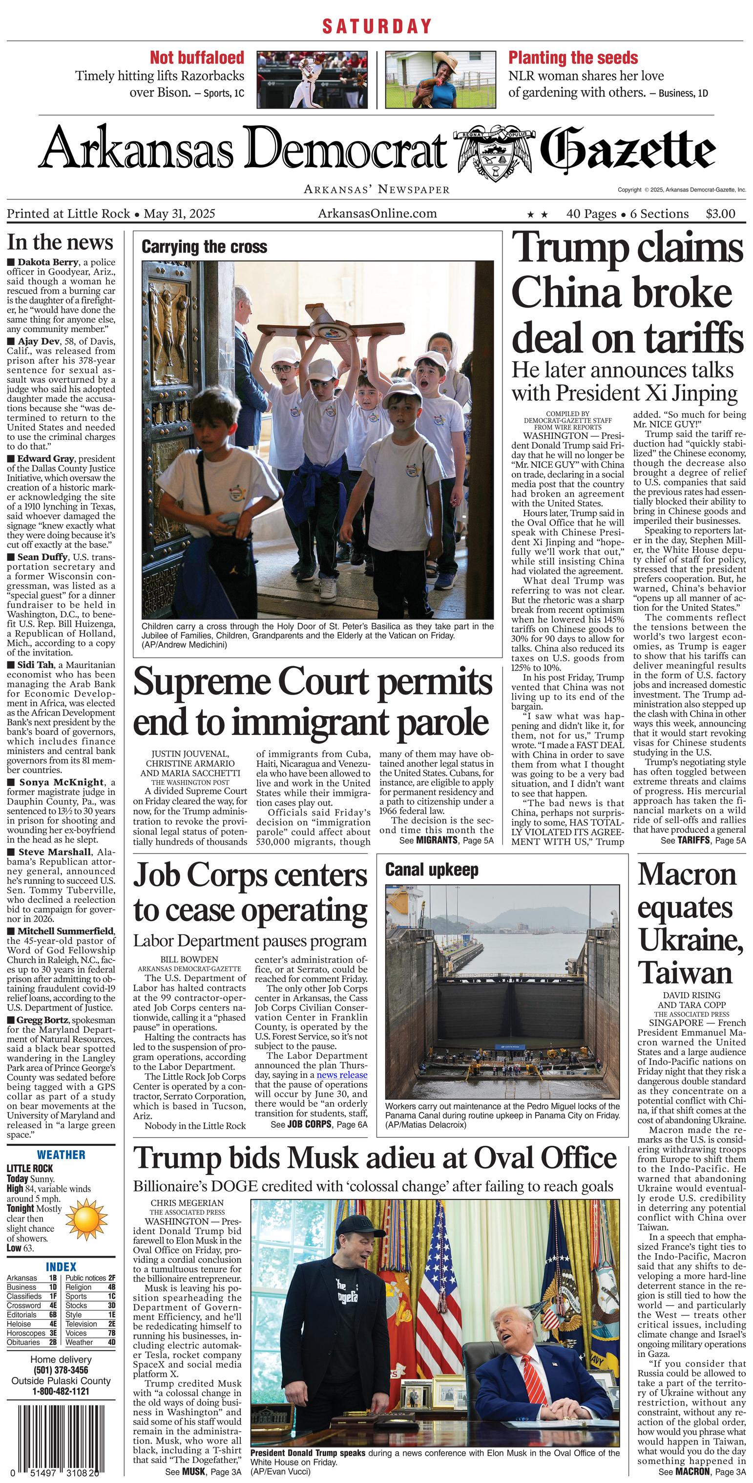Prima-pagina-Arkansas-Democrat-Gazette-oggi-edizione-di-oggi-20250531