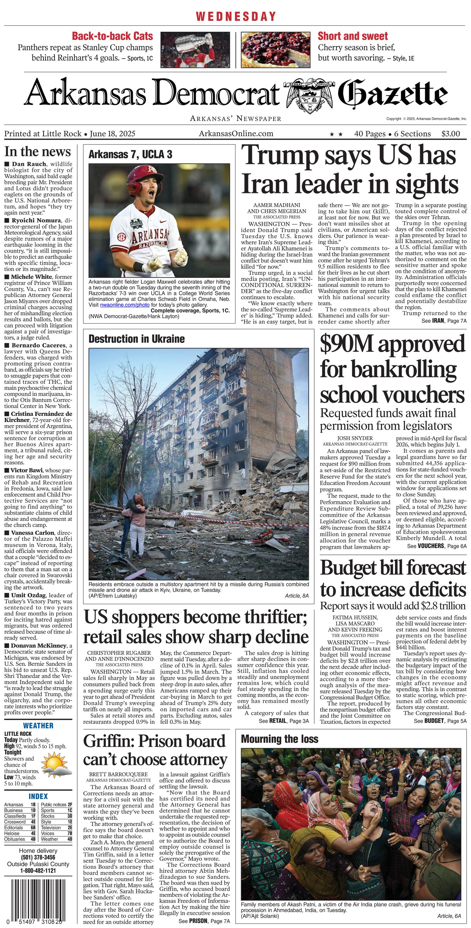 Prima-pagina-Arkansas-Democrat-Gazette-oggi-edizione-di-oggi-20250618
