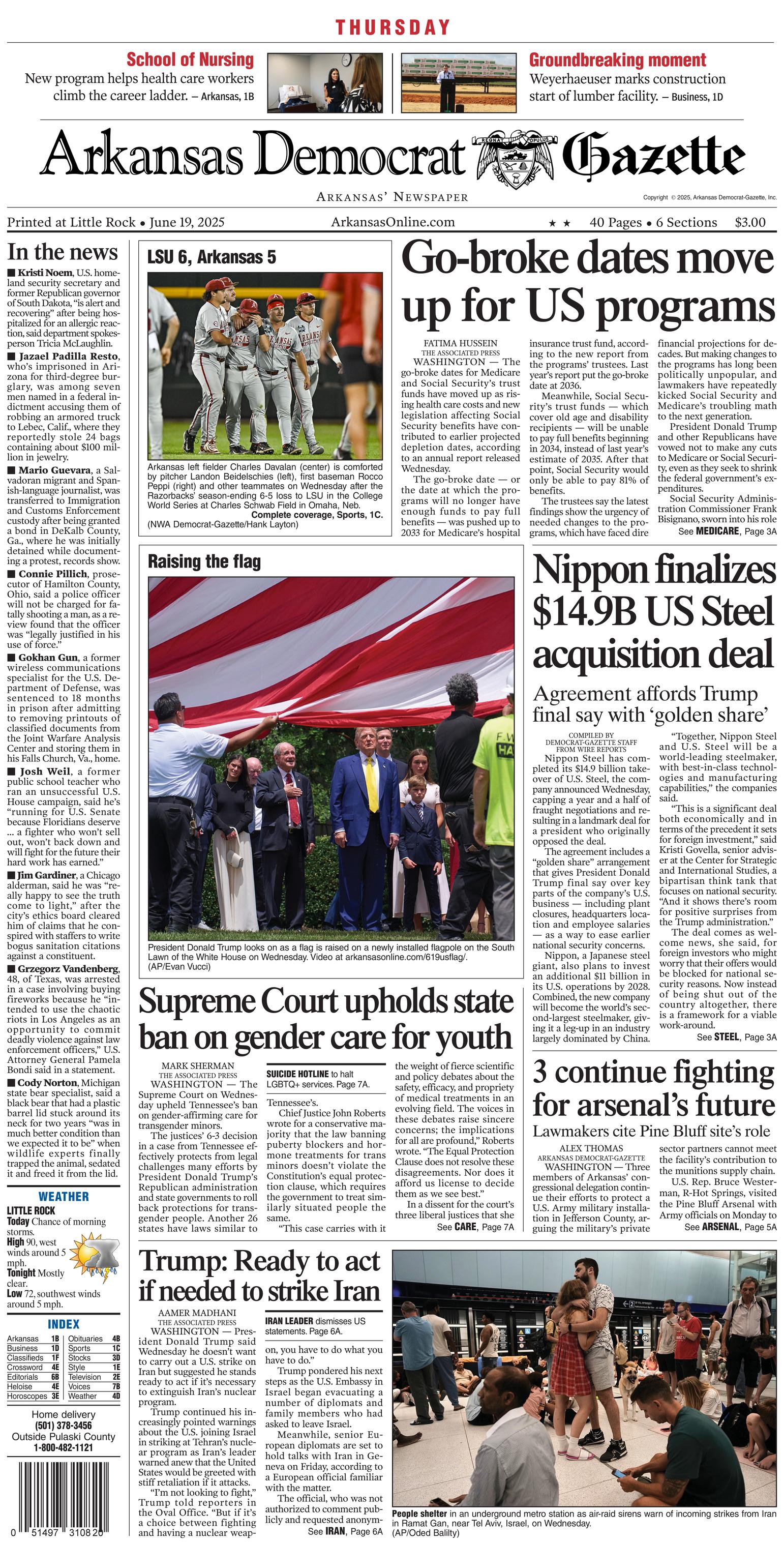 Prima-pagina-Arkansas-Democrat-Gazette-oggi-edizione-di-oggi-20250619
