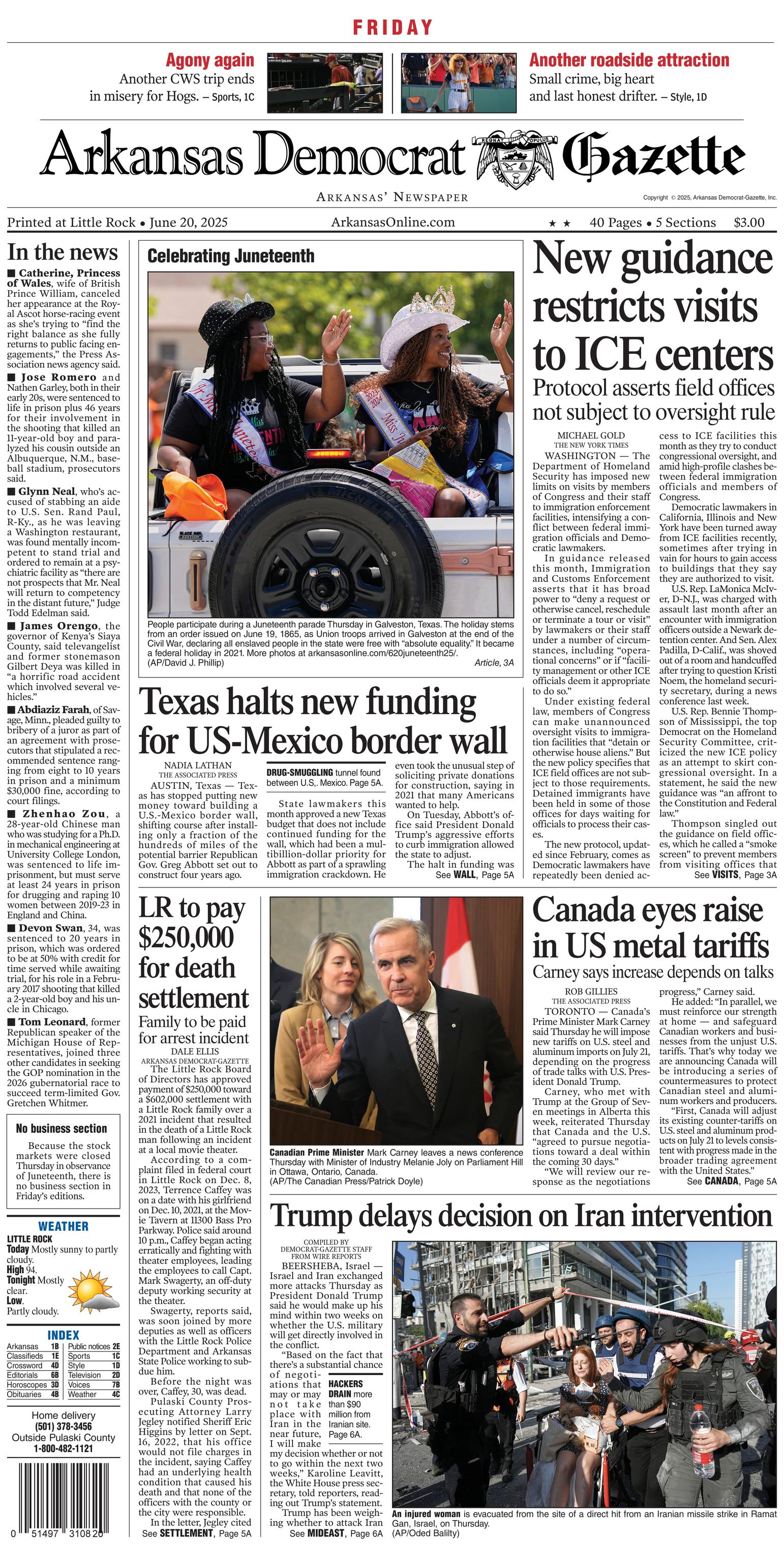 Prima-pagina-Arkansas-Democrat-Gazette-oggi-edizione-di-oggi-20250620
