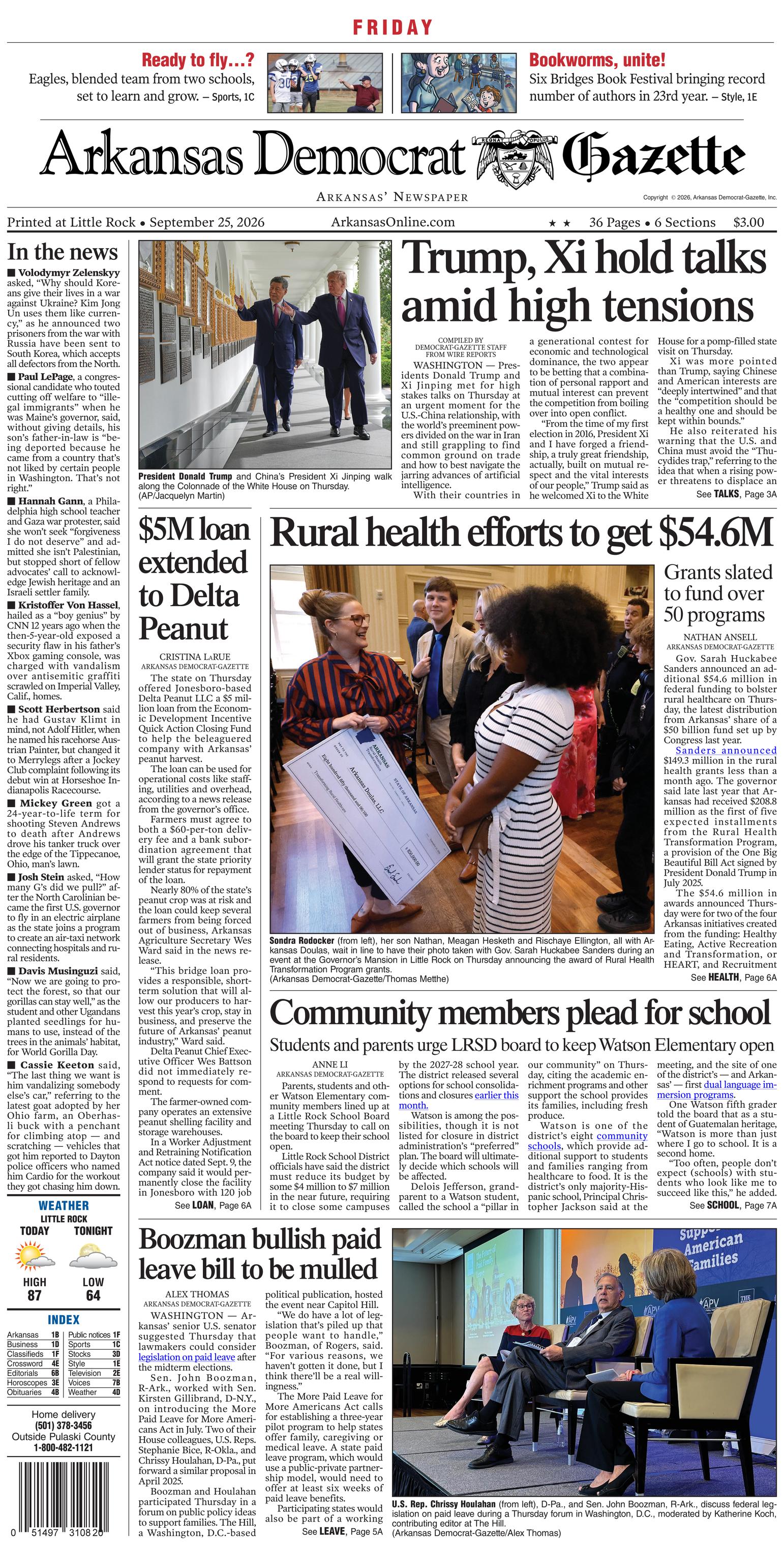 Prima-pagina-Arkansas-Democrat-Gazette-oggi-edizione-di-oggi-20260925