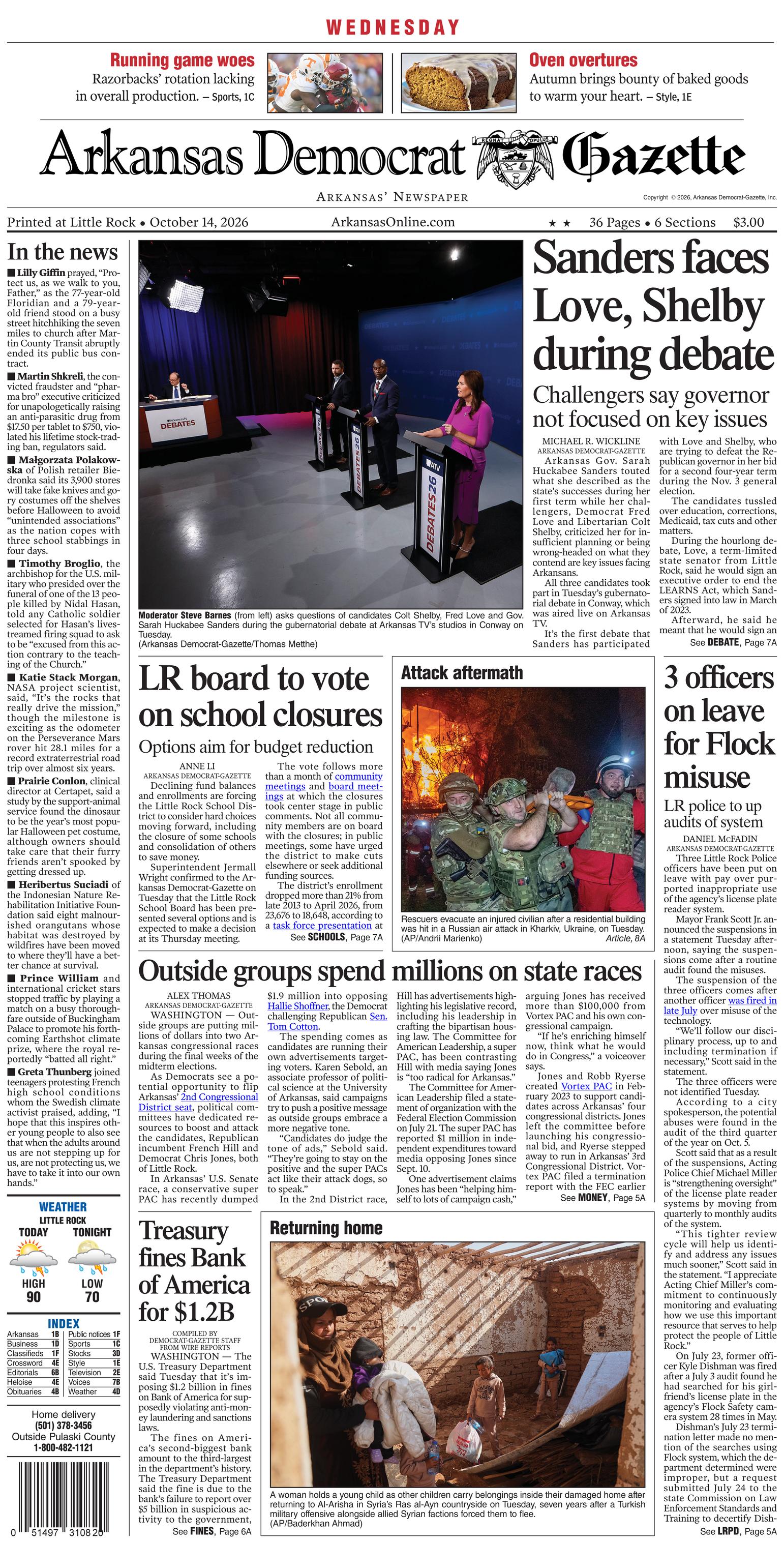 Prima-pagina-Arkansas-Democrat-Gazette-oggi-edizione-di-oggi-20261014
