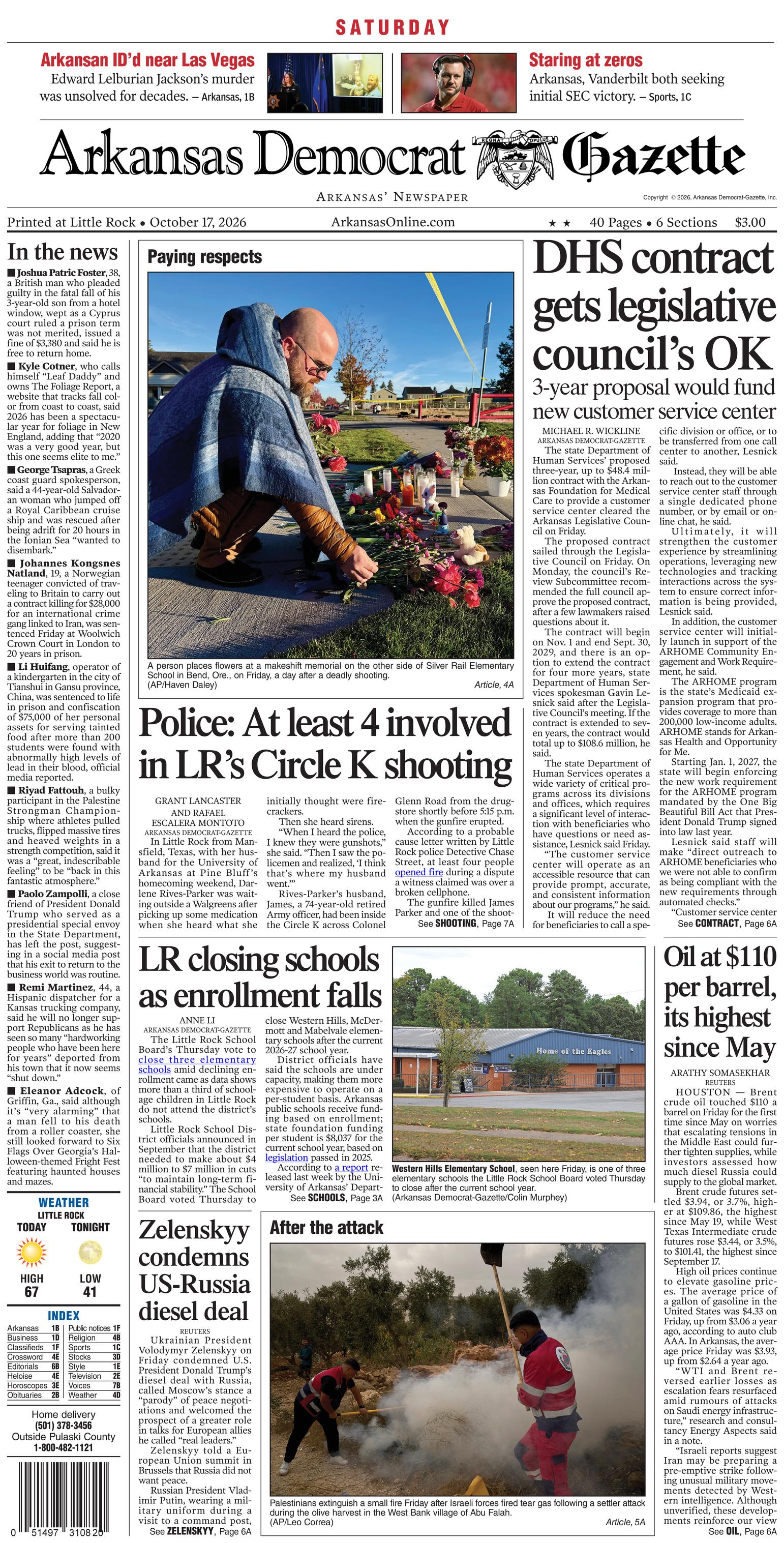 Prima-pagina-Arkansas-Democrat-Gazette-oggi-edizione-di-oggi-20261017