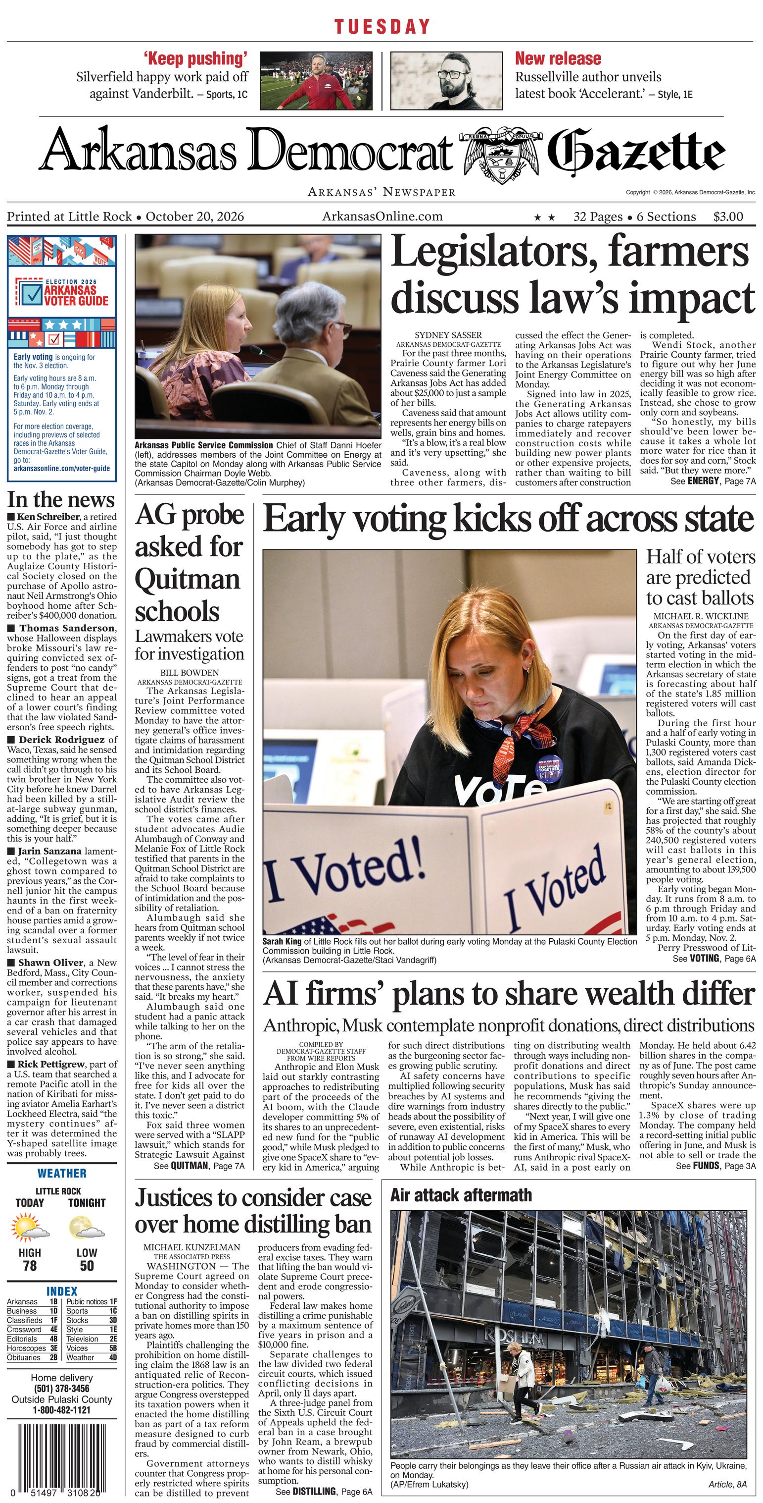 Prima-pagina-Arkansas-Democrat-Gazette-oggi-edizione-di-oggi-20261020