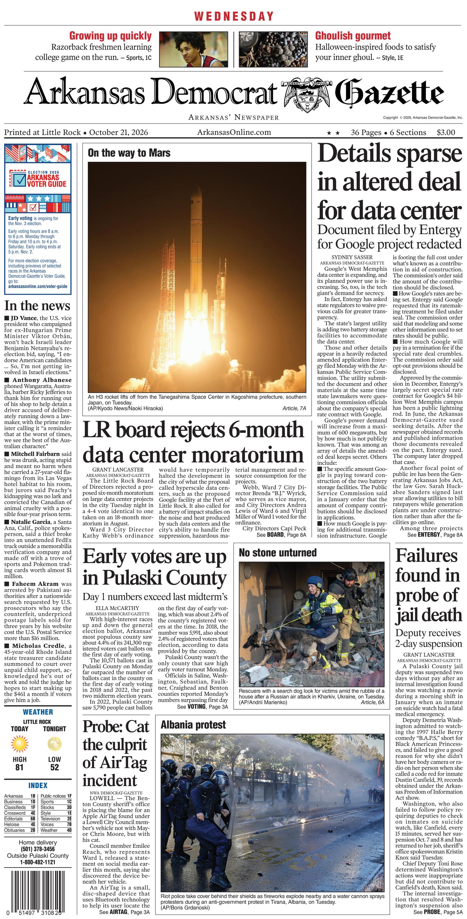 Prima-pagina-Arkansas-Democrat-Gazette-oggi-edizione-di-oggi-20261021