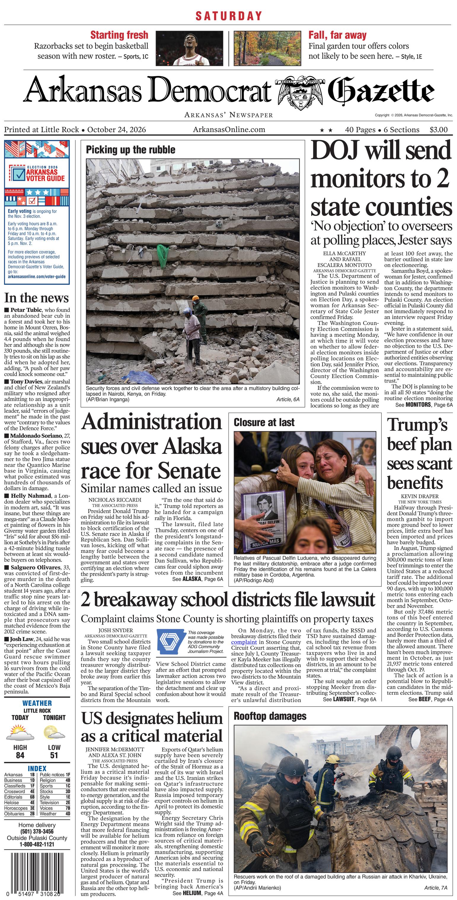 Prima-pagina-Arkansas-Democrat-Gazette-oggi-edizione-di-oggi-20261024