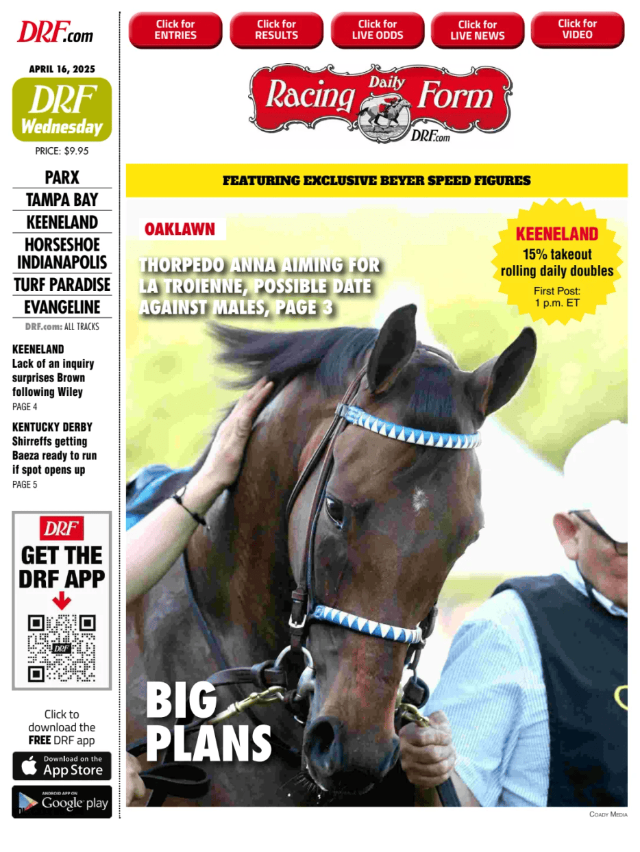 Prima-pagina-Daily-Racing-Form-oggi-edizione-di-oggi-20250416