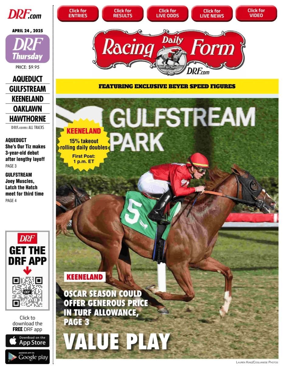 Prima-pagina-Daily-Racing-Form-oggi-edizione-di-oggi-20250424