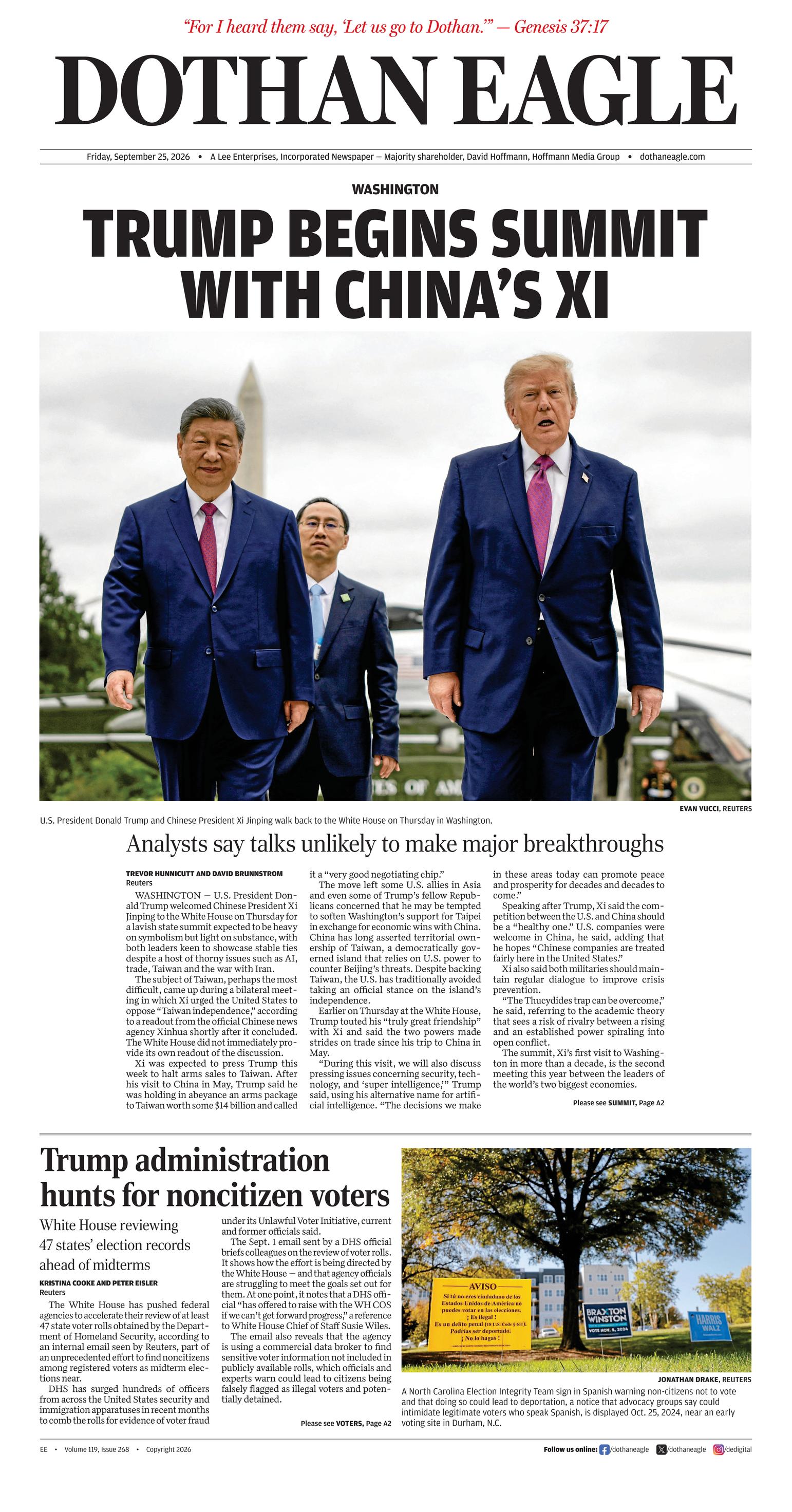 Prima-pagina-Dothan-Eagle-oggi-edizione-di-oggi-20260925