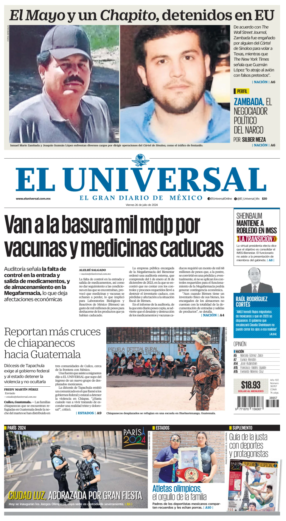 Prima-pagina-El-Universal-edizione-di-oggi-20240726