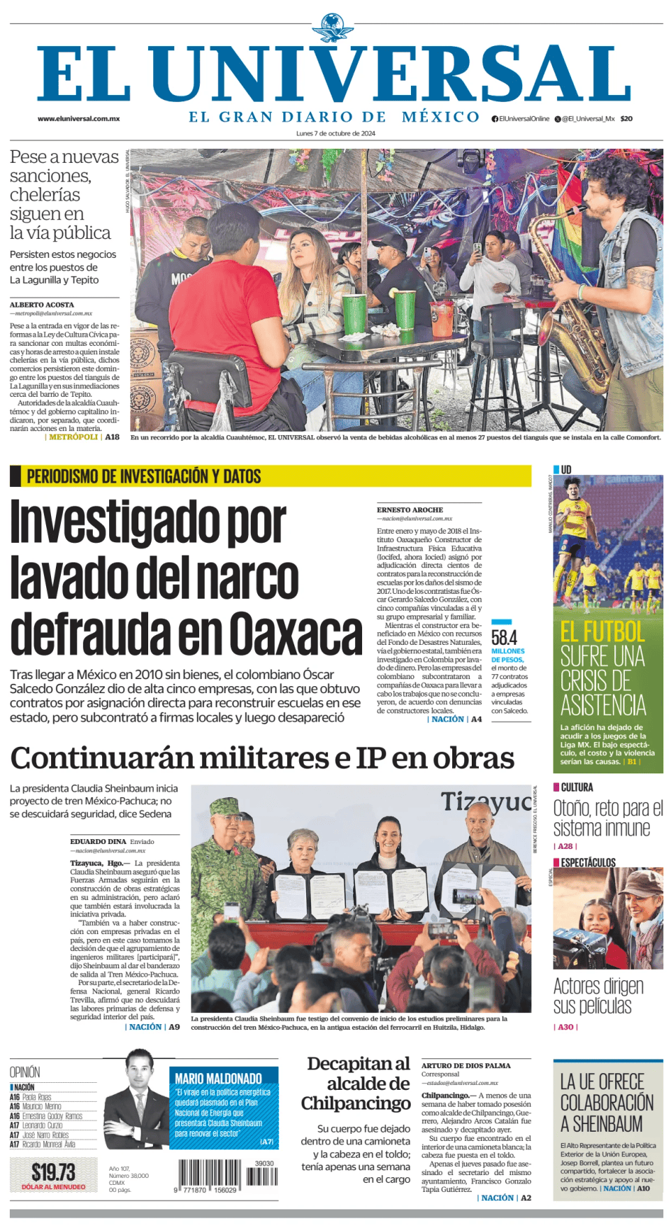 Prima-pagina-El-Universal-edizione-di-oggi-20241007