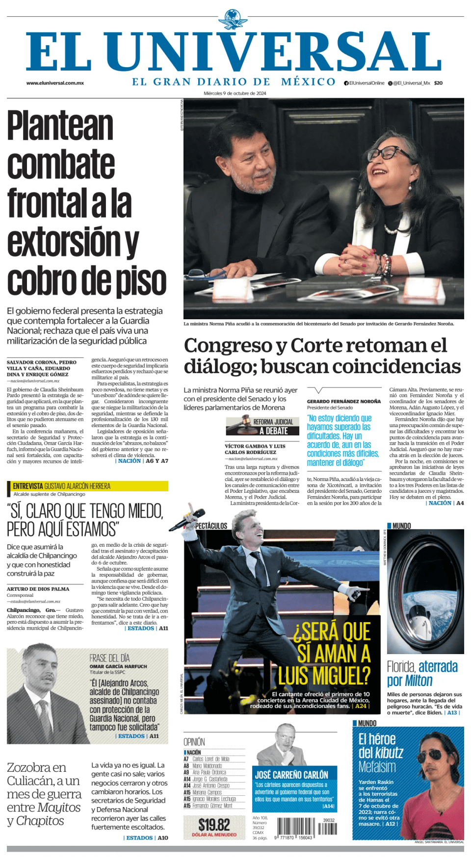 Prima-pagina-El-Universal-edizione-di-oggi-20241009