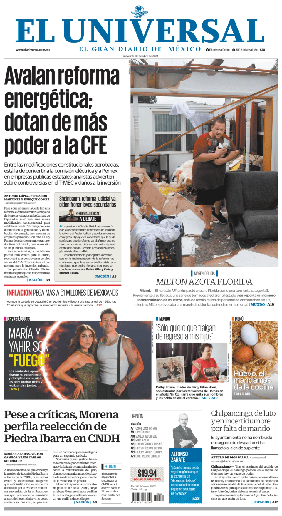 Prima-pagina-El-Universal-edizione-di-oggi-20241010