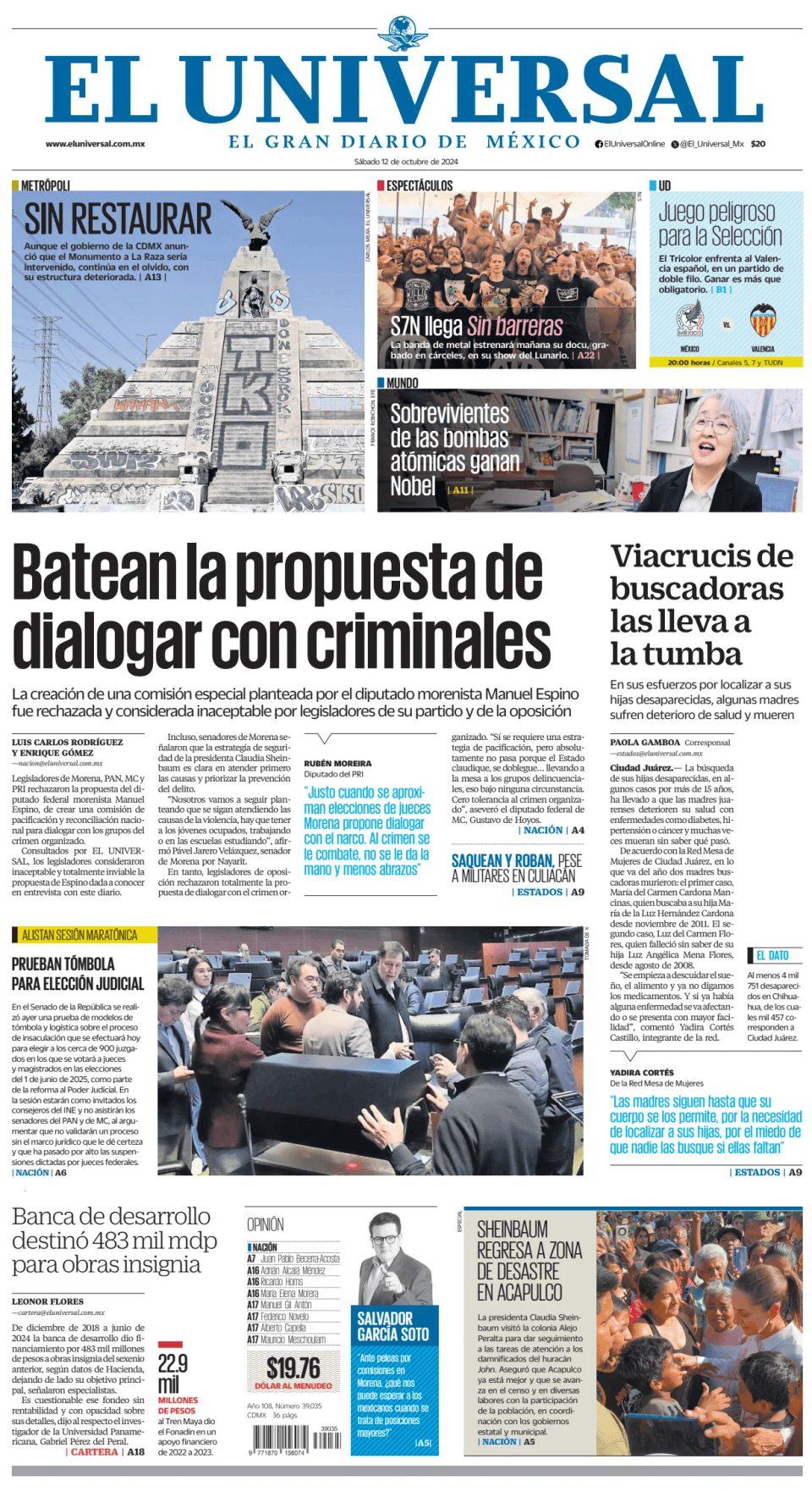 Prima-pagina-El-Universal-edizione-di-oggi-20241012