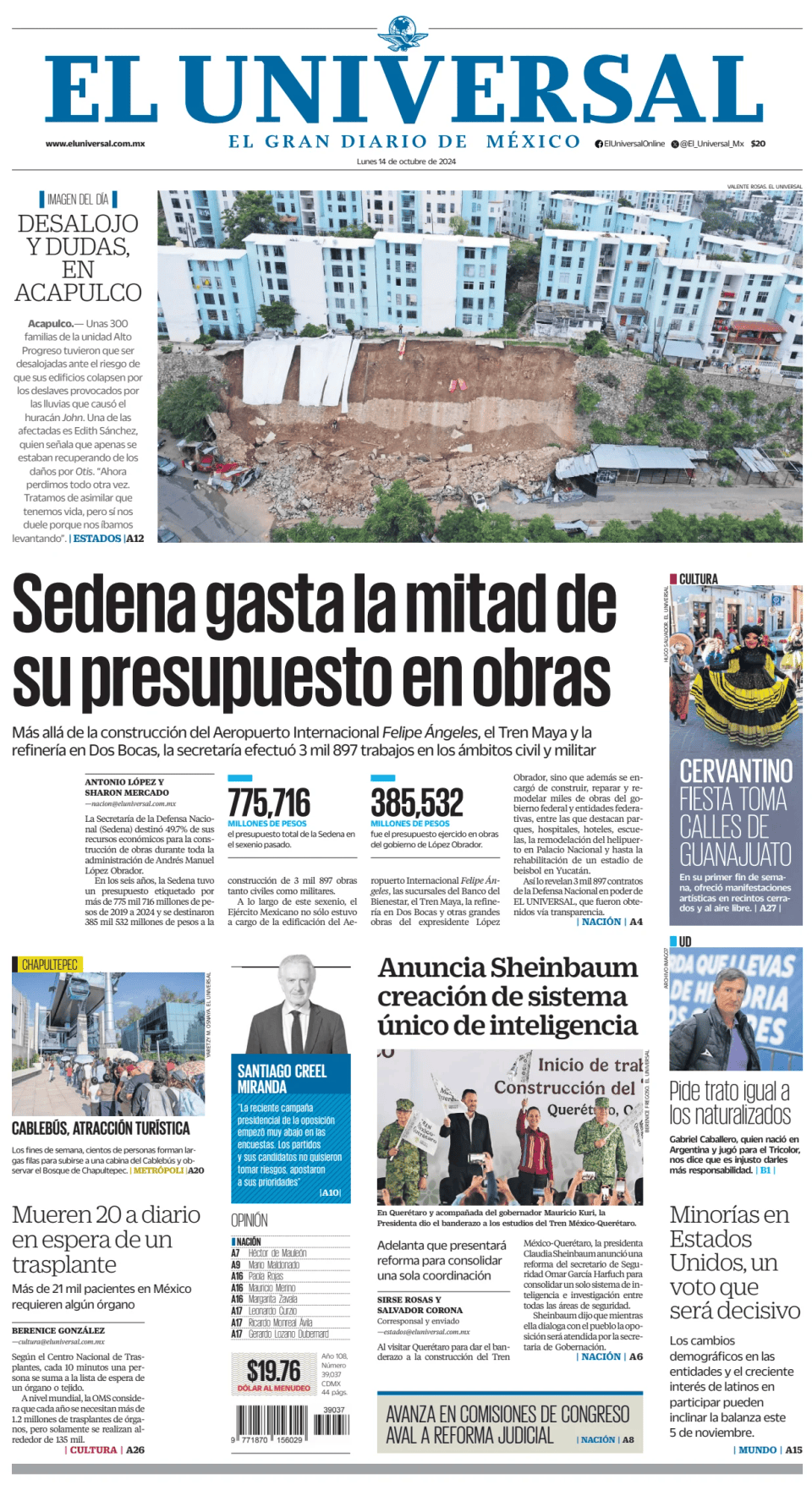 Prima-pagina-El-Universal-edizione-di-oggi-20241014