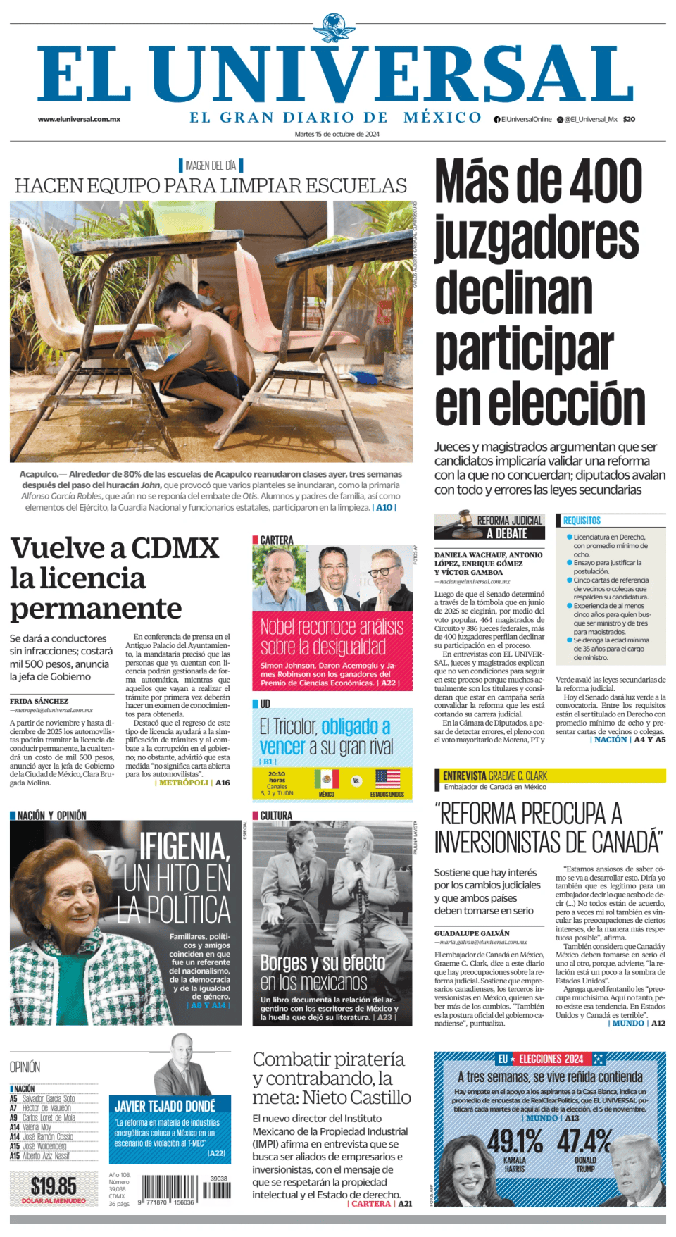 Prima-pagina-El-Universal-edizione-di-oggi-20241015