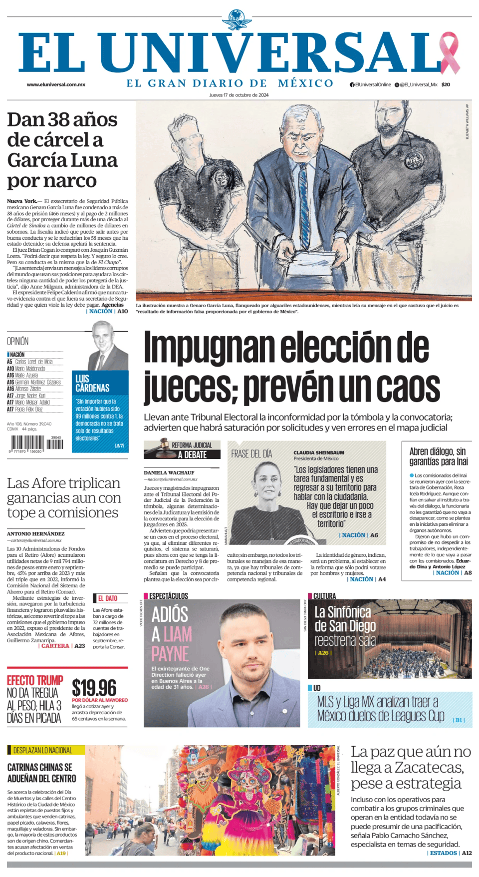 Prima-pagina-El-Universal-edizione-di-oggi-20241017