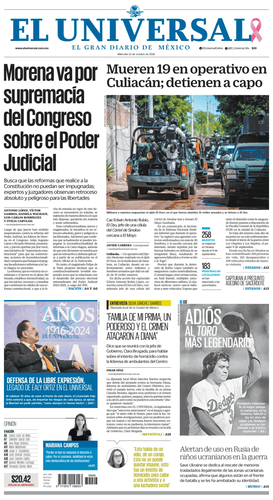 Prima-pagina-El-Universal-edizione-di-oggi-20241023