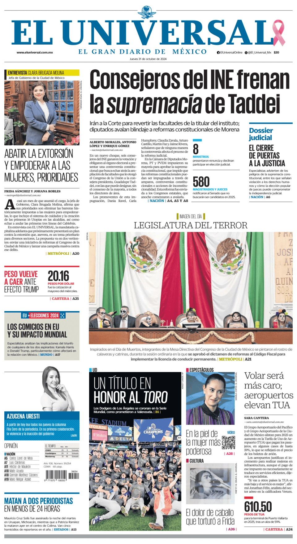 Prima-pagina-El-Universal-edizione-di-oggi-20241031