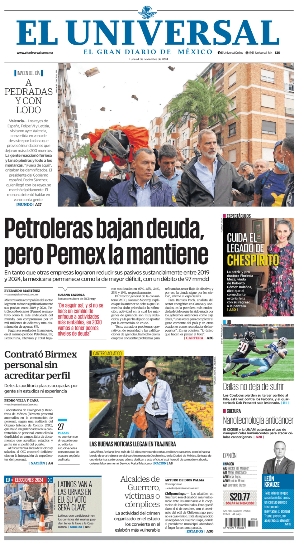 Prima-pagina-El-Universal-edizione-di-oggi-20241104