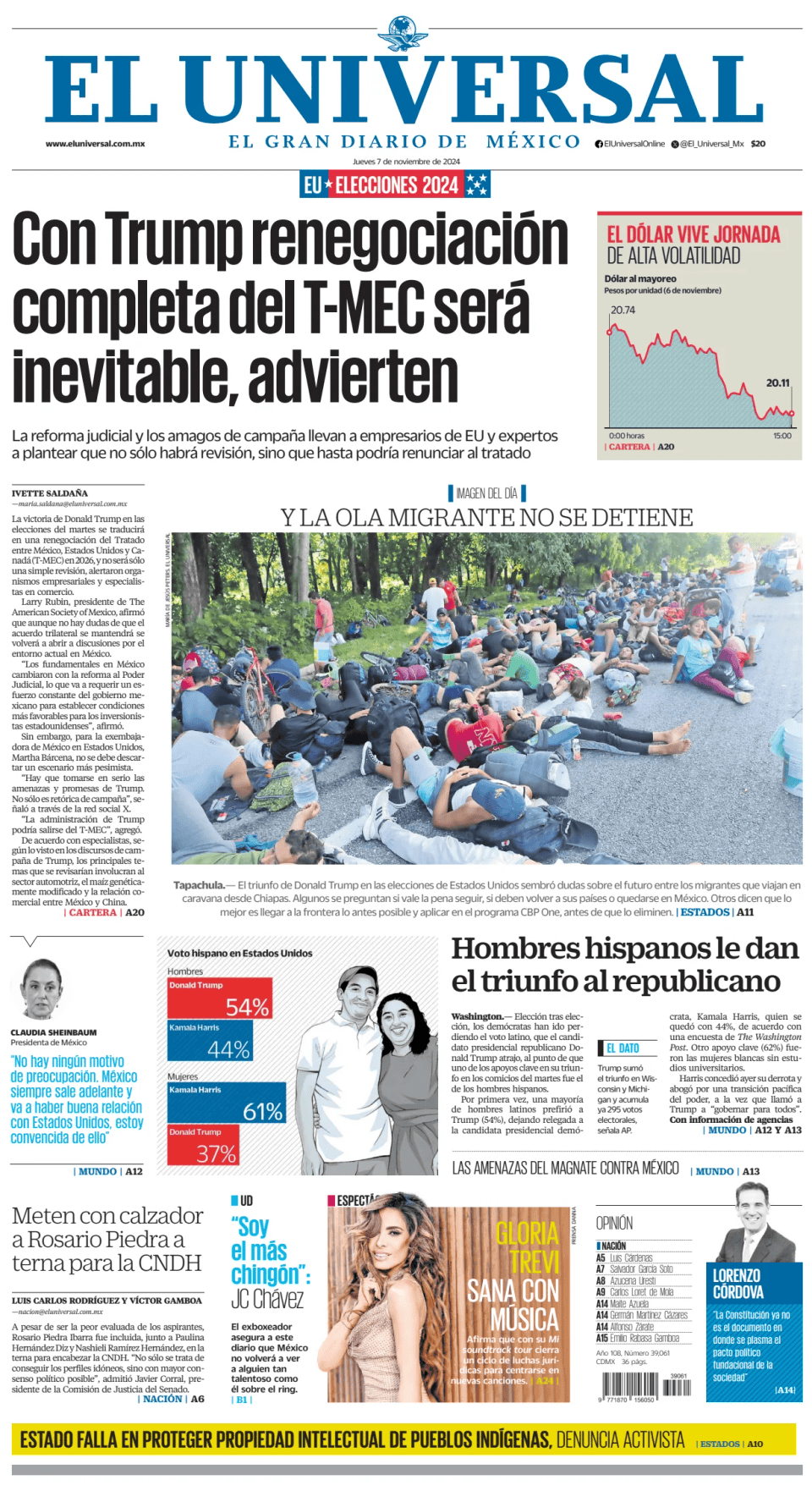 Prima-pagina-El-Universal-edizione-di-oggi-20241107