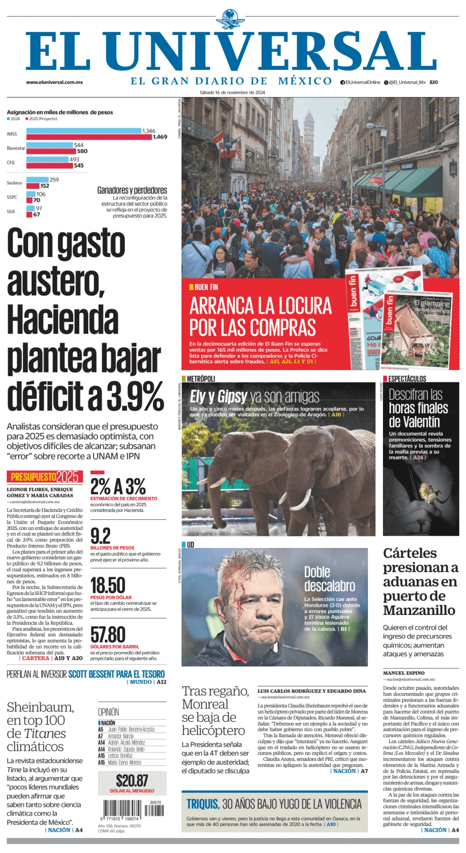 Prima-pagina-El-Universal-edizione-di-oggi-20241116