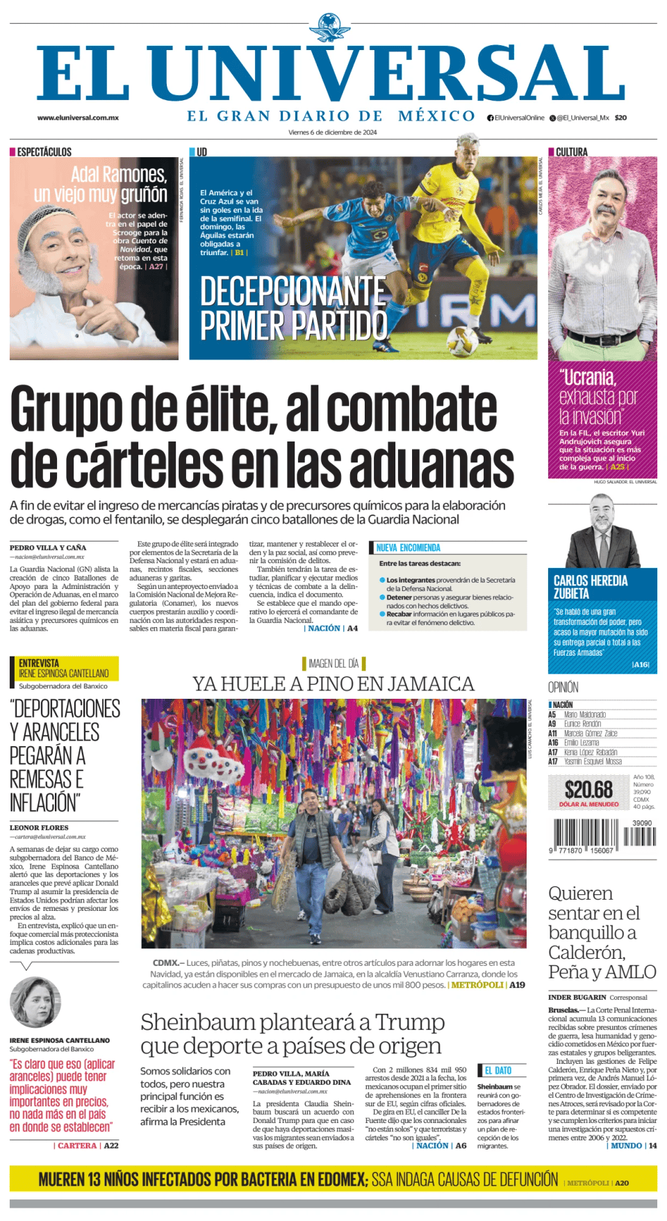 Prima-pagina-El-Universal-edizione-di-oggi-20241206