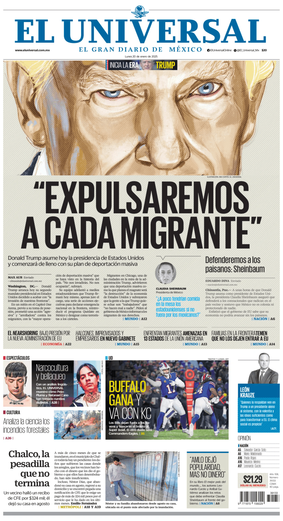 Prima-pagina-El-Universal-edizione-di-oggi-20250120
