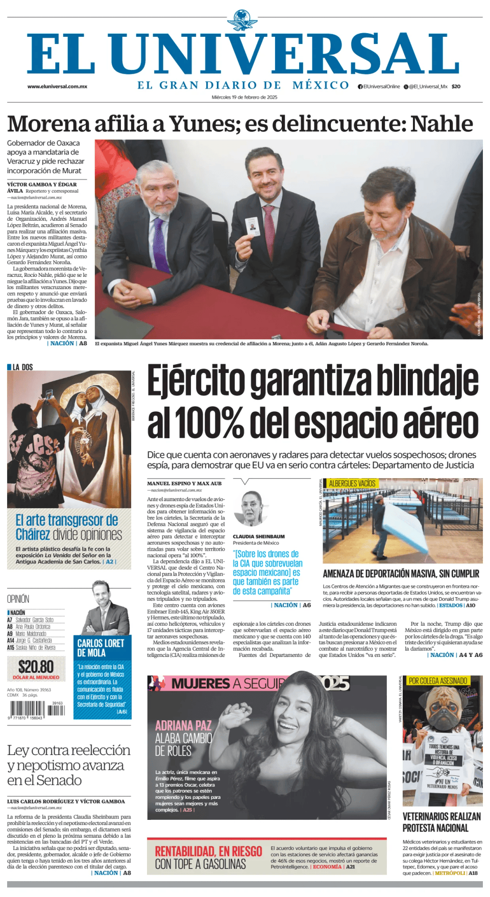 Prima-pagina-El-Universal-edizione-di-oggi-20250219