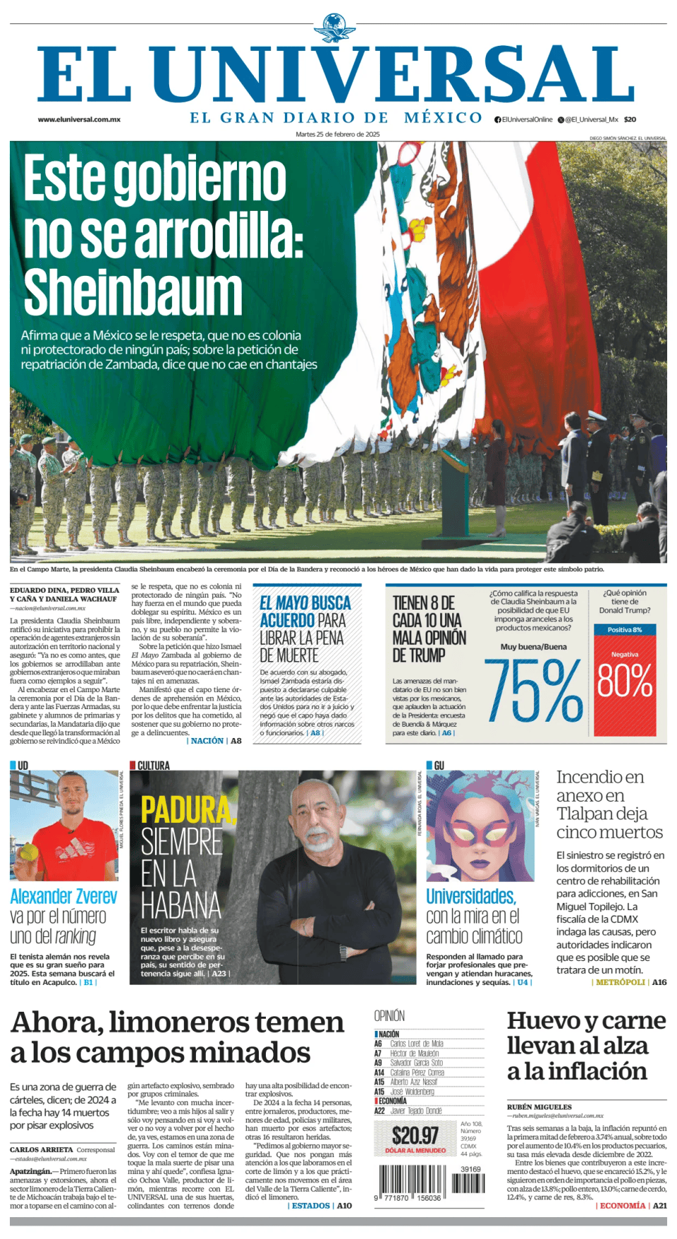 Prima-pagina-El-Universal-edizione-di-oggi-20250225