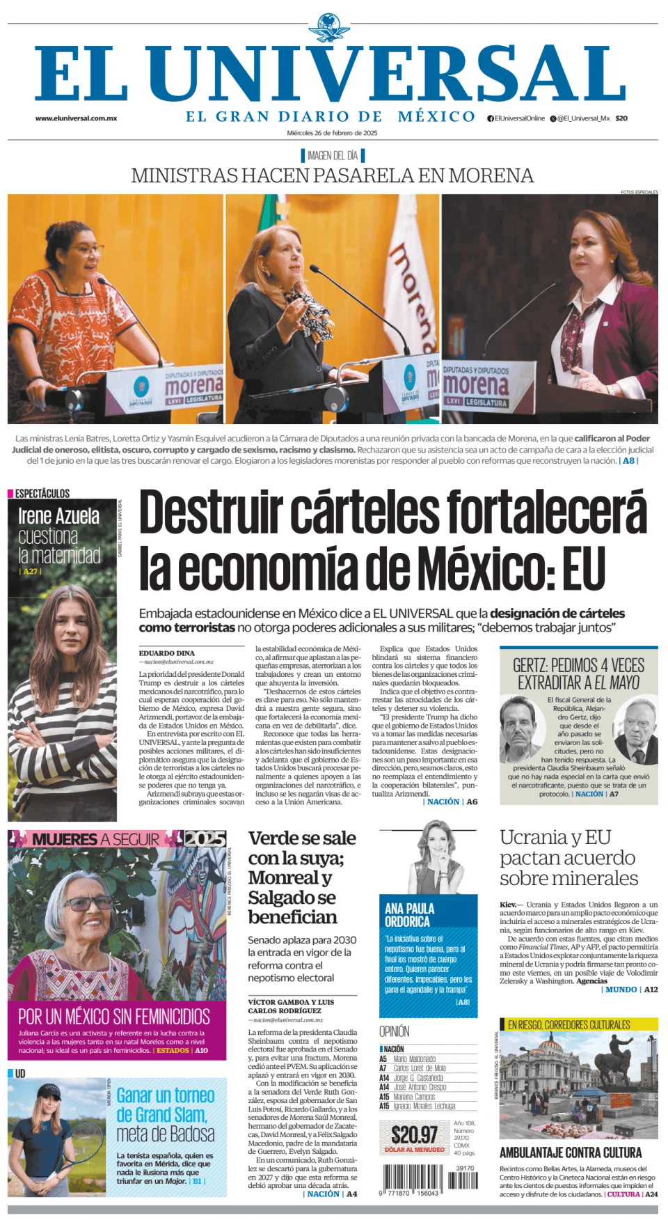 Prima-pagina-El-Universal-edizione-di-oggi-20250226