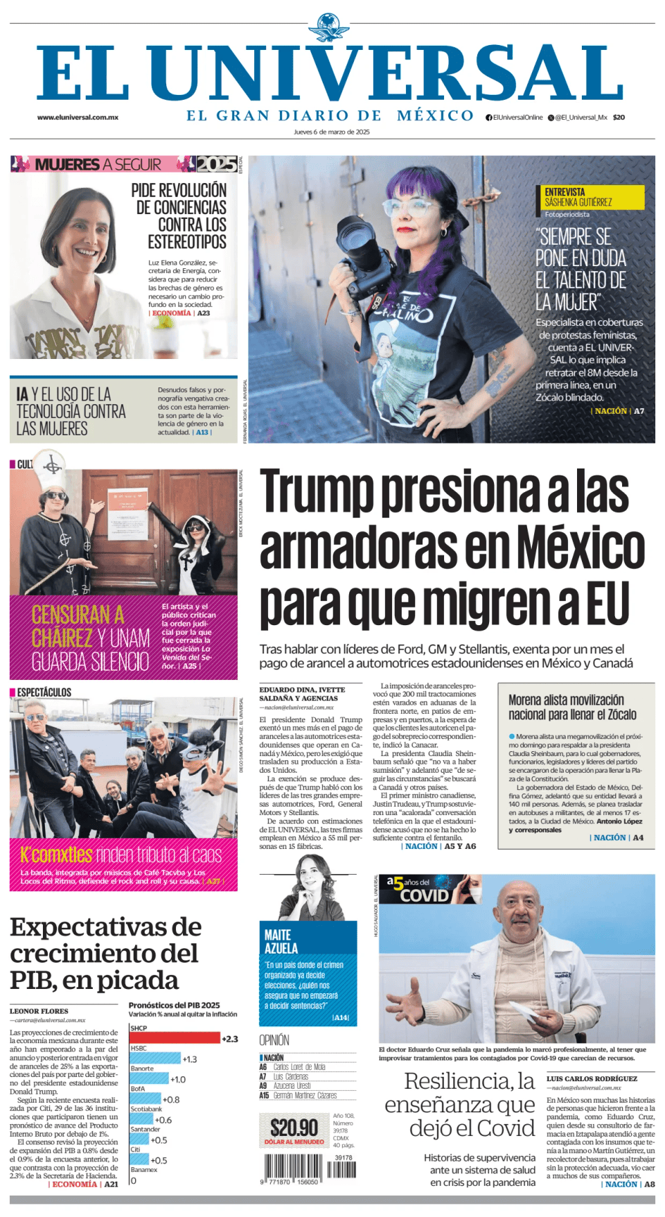 Prima-pagina-El-Universal-edizione-di-oggi-20250306